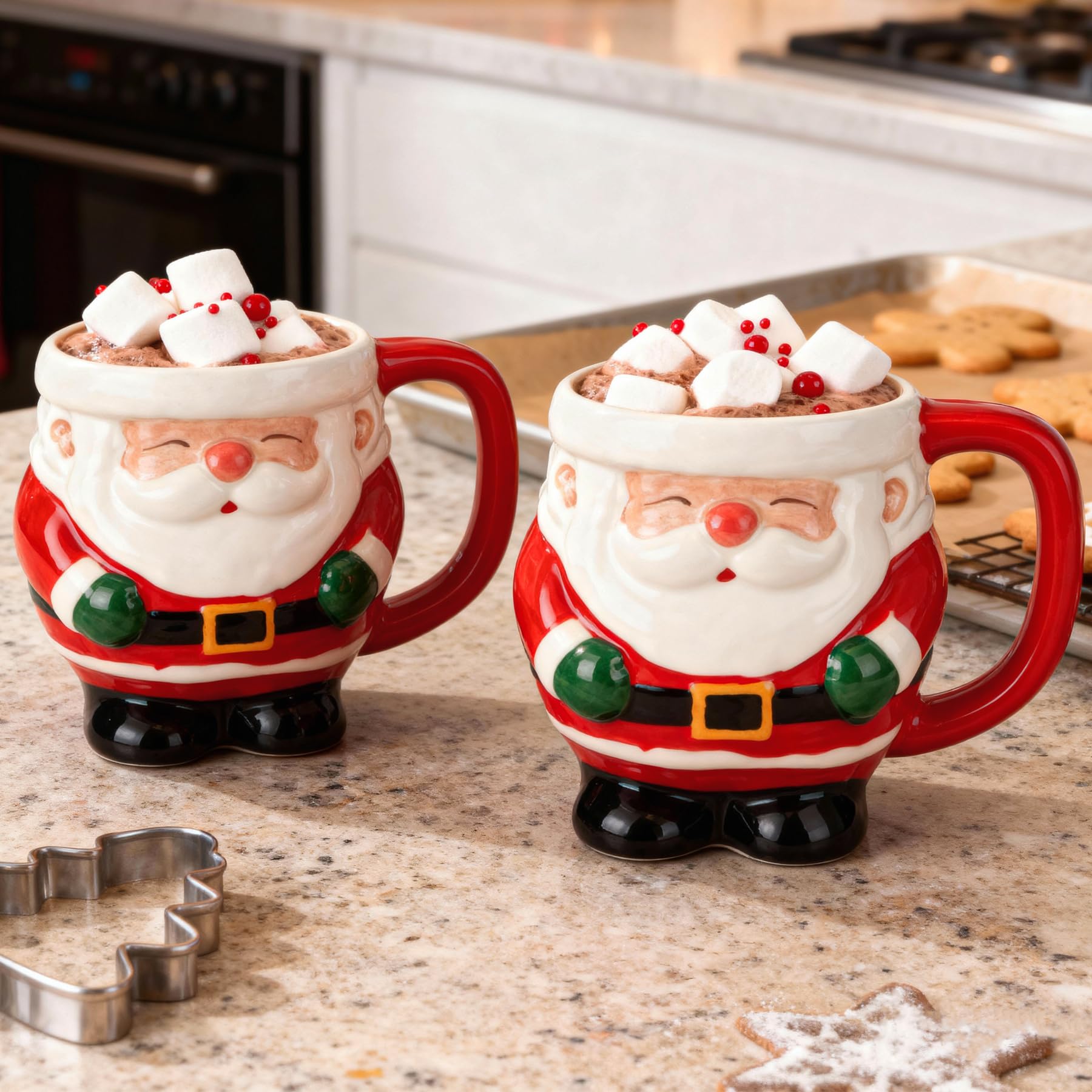 Lot de grandes tasses à café de Noël en céramique de 59 à 590 ml pour cappuccino, café, latte, boisson – Joli mug Père Noël fait à la main – Cadeau de vacances et décoration de Noël