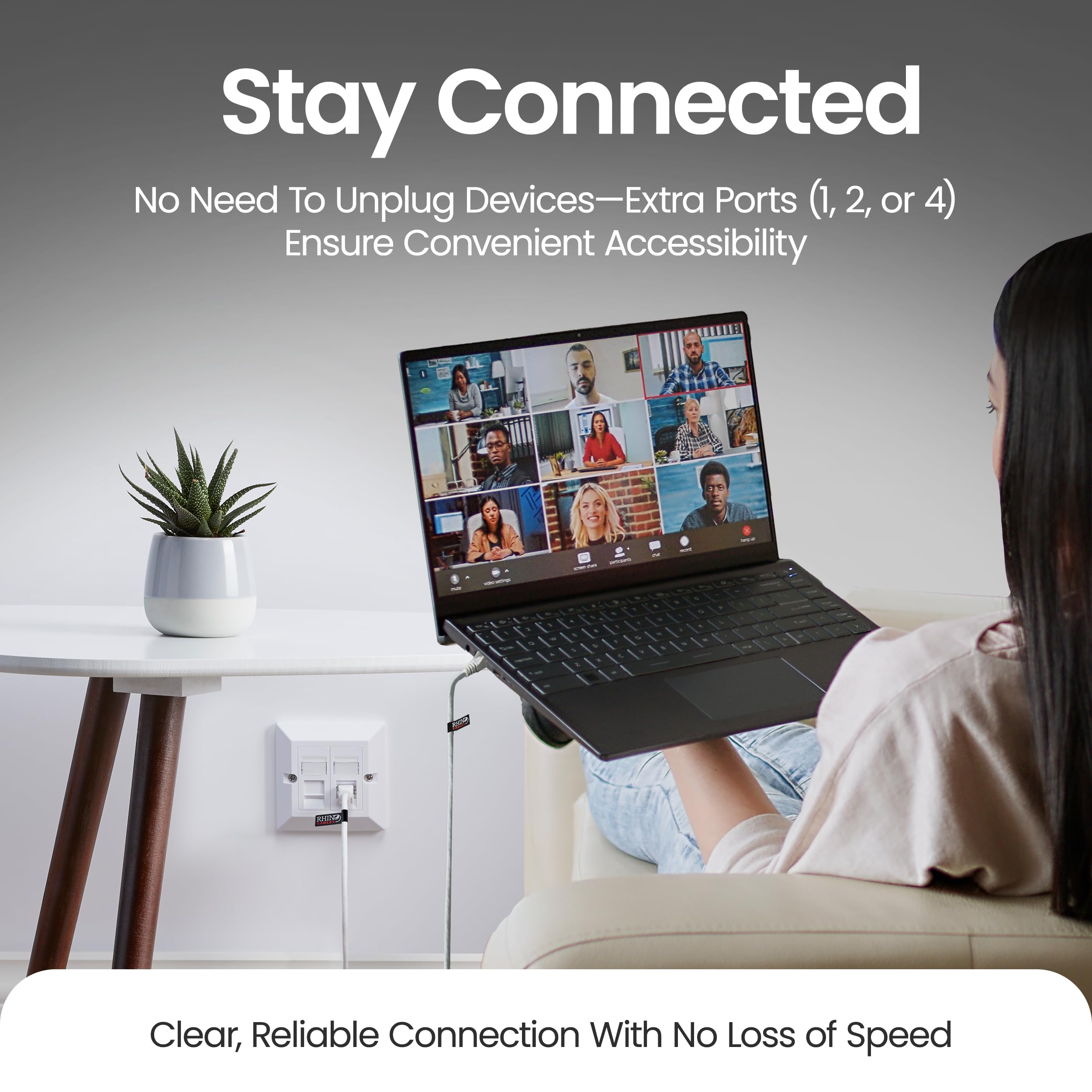 Rhinocables Ethernet Faceplate Single & Double Socket RJ45 Network Face Wall Plate Various CAT5e CAT6 CAT6A Gigabit 1 2 4 Port (4 Port, CAT6