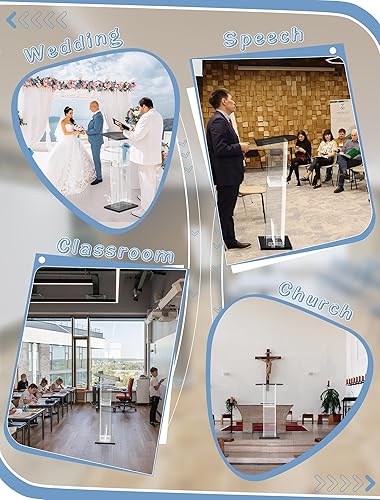 Miniatura 6 de Soporte de podio acrílico, púlpitos para iglesias, atriles portátiles de 47.44 pulgadas y podios con estante de almacenamiento, podio para