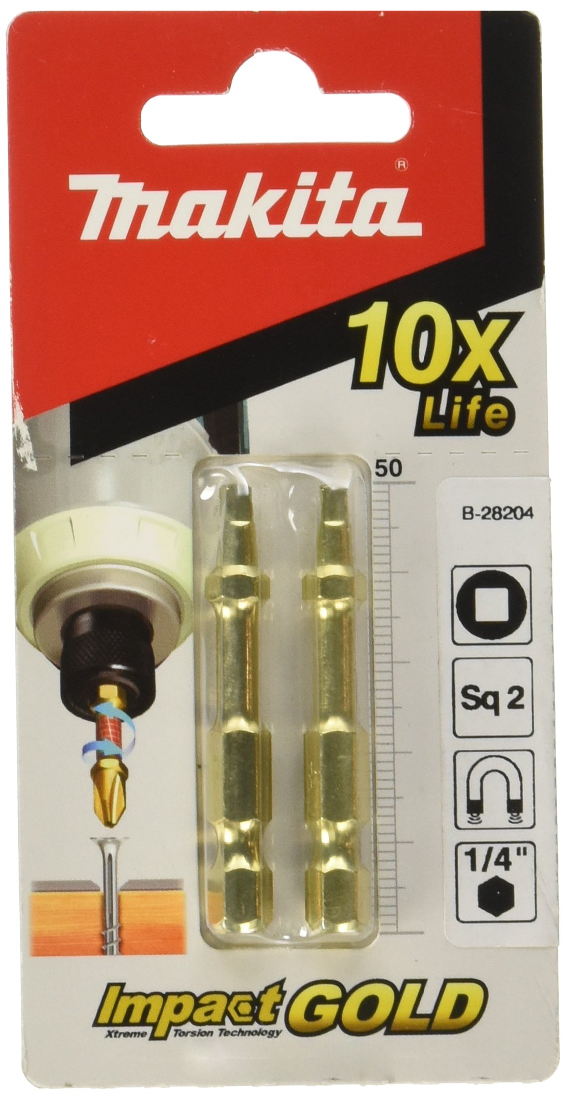 Makita Multi-Colour B-28204 Impact Gold Torsion Bits, 50Mm