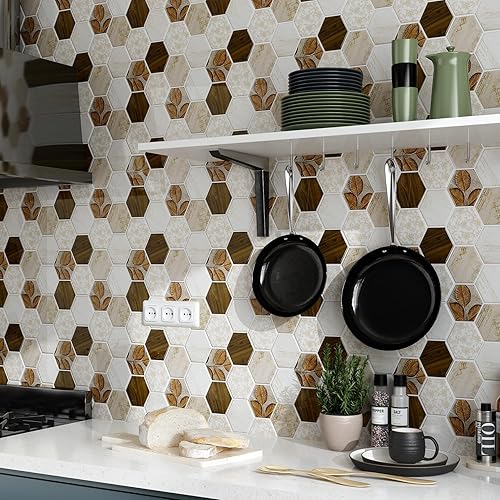 Miniatura 8 de Livelynine 32 azulejos beige para losetas en muro, impermeables, para baño, ducha, fregadero, decoración de pared de cocina, 12 x 12 pulgadas,