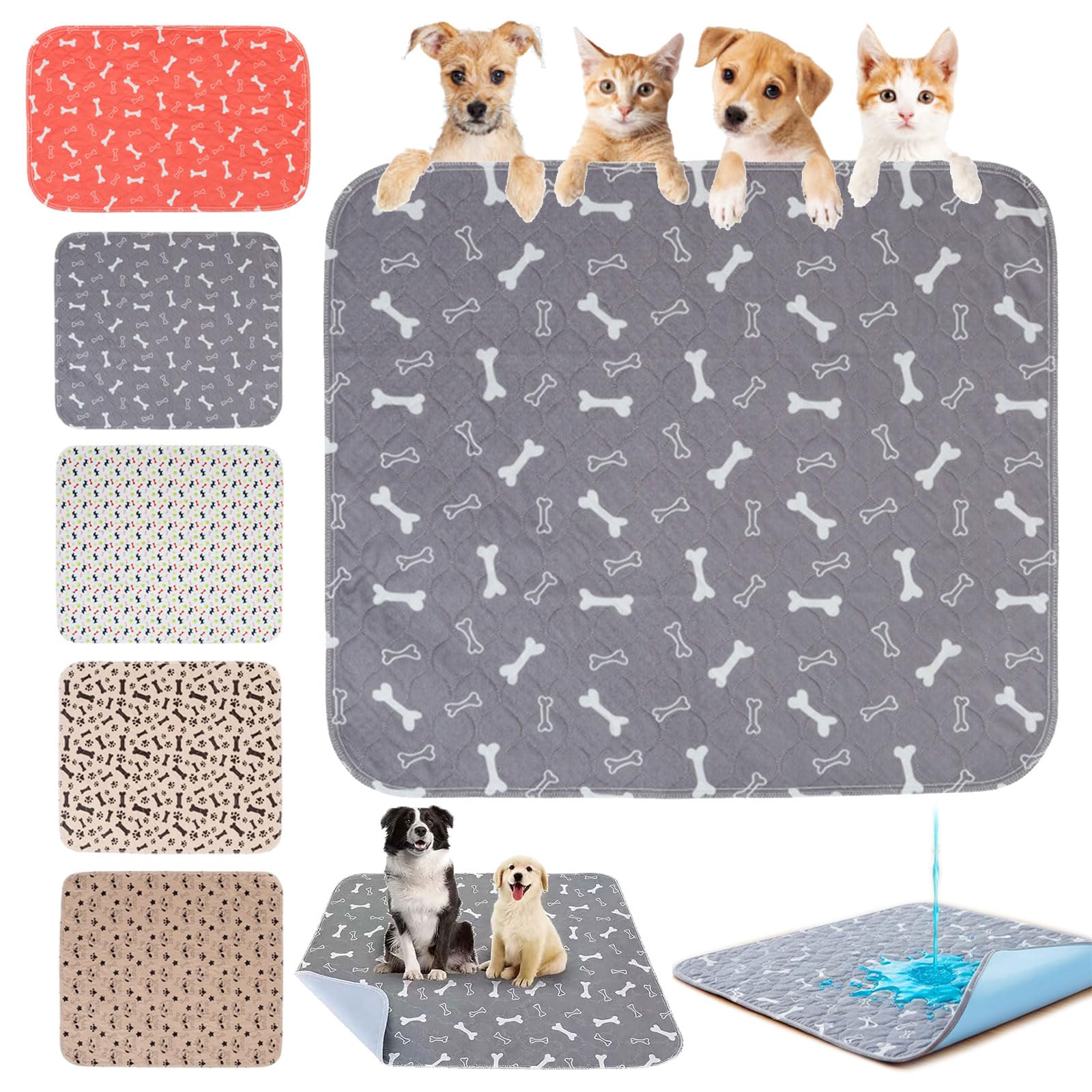 2 Packs Puppy Pad with Pheromones, Washable Puppy Pad Pee Pads for Dogs & Cats, Leak & Odor Proof Reusable, Non-Slip Base for Pet Training, Indoor & Travel Use (Grey,2packs, 70x80cm)