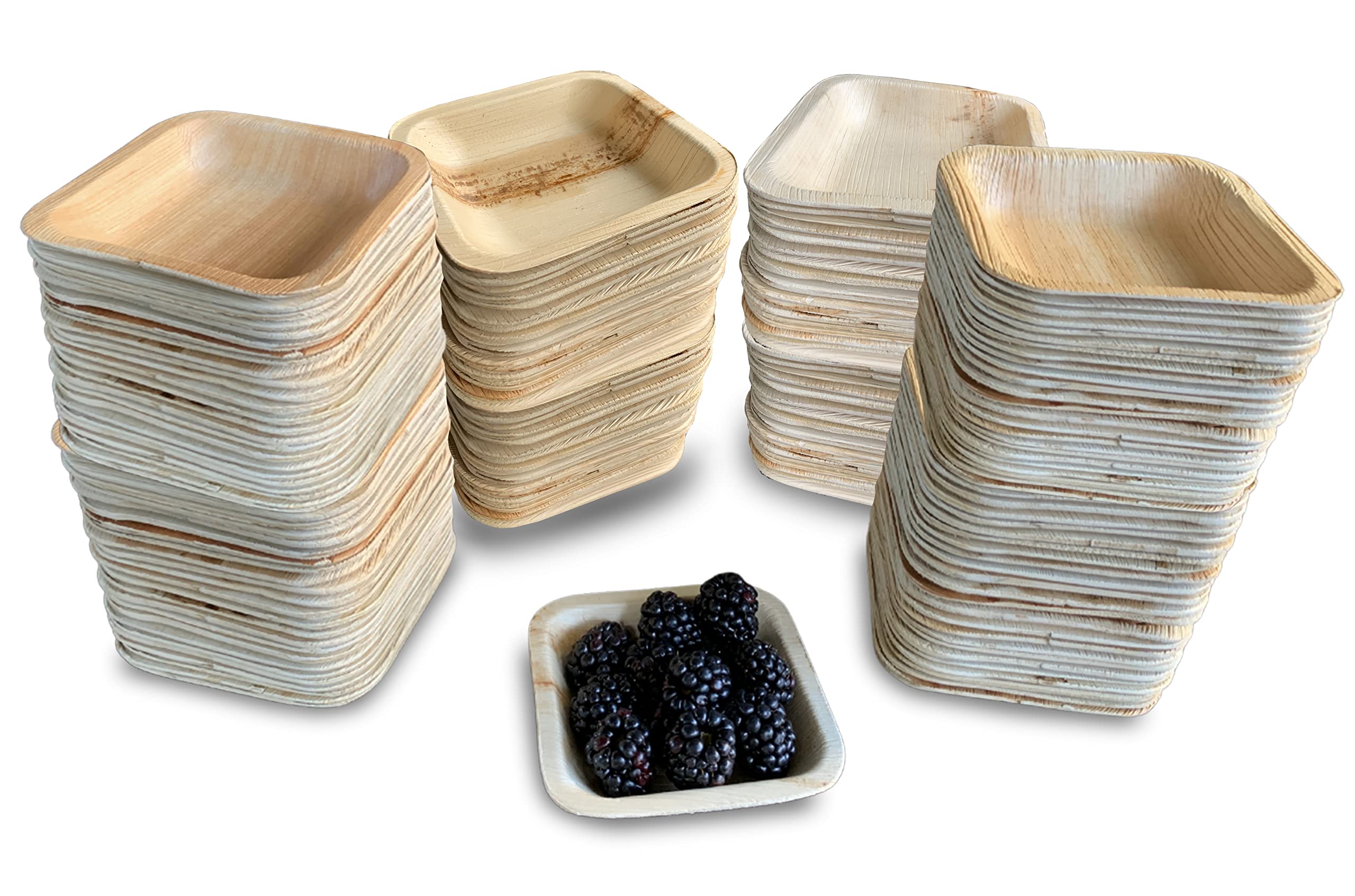 Raj Disposable Palm Leaf Bulk Bowls (200 Count, 4" Square Bowls) Strong Bowl Like Bamboo Party Bowl - Decorative Compostable Tableware for Lunch, Dinner, Birthday, Outdoor, BBQ, Picnic.