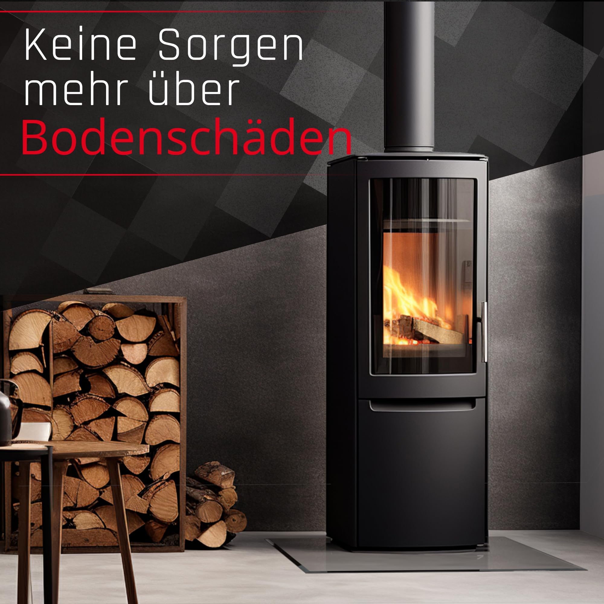 BIJON Glasplatte Quadrat für Kaminofen mit Dichtlippe, Glasbodenplatte - Funkenschutzplatte Glas mit Facettenschliff, Kaminglas Bodenplatte, Stärke 6mm 110x110 cm