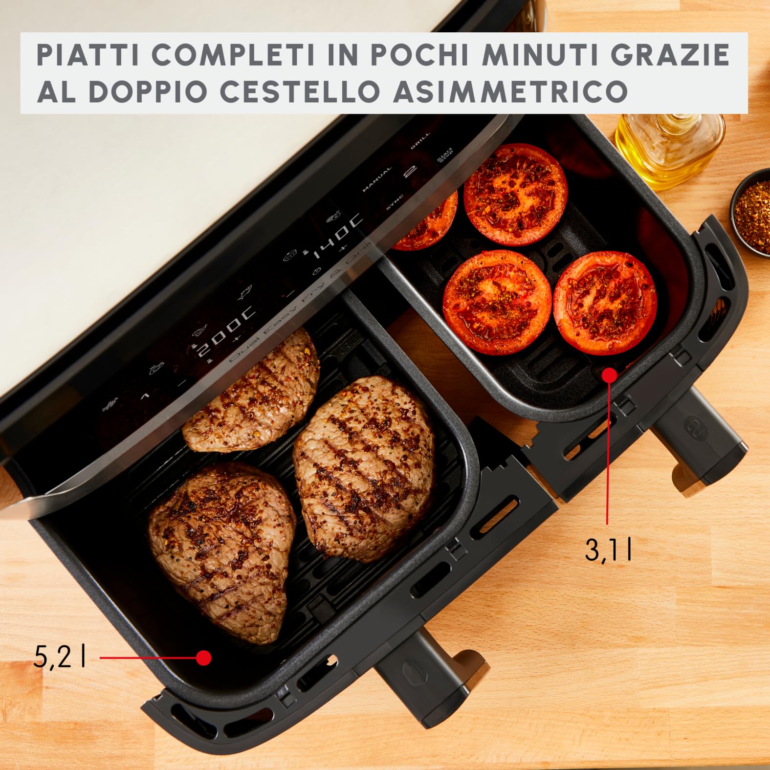 Moulinex Dual Easy Fry & Grill, Capacità 8,3 L, Doppio Cestello, Combinazione Di Friggitrice Ad Aria E Griglia, Pasto Completo Per La Famiglia, Meno