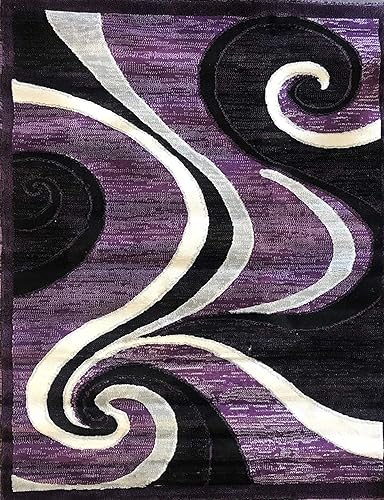 Alfombra moderna contemporánea color morado, negro, gris, diseño Americana 144 (8 pies x 10 pies 6 pulgadas)