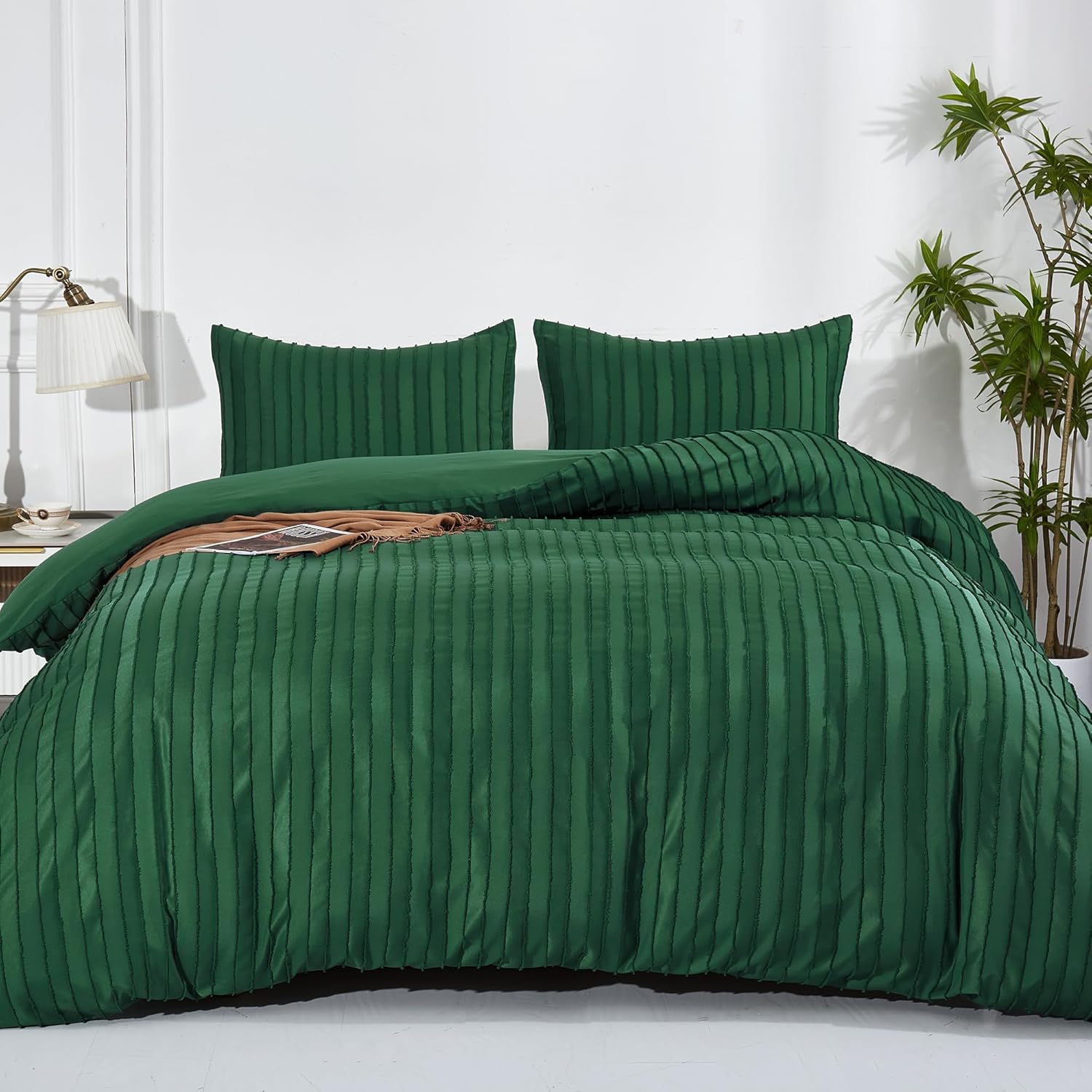 yundo Boho Duvet Cover Set Queen Size, Striped Textured