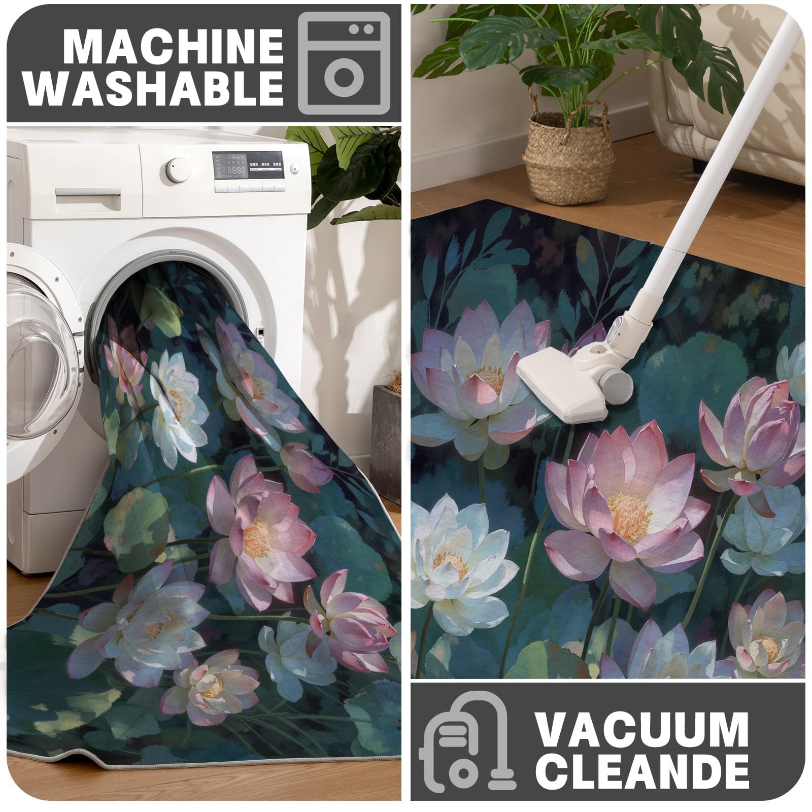 Paillasson de intérieur Antidérapant, Tapis de Romantique Jardin, Tapis Salle de Bain Flanelle Douce, Absorbant l'eau, pour Cuisine (Aquarelle Fleurs Sauvages, 60x90cm