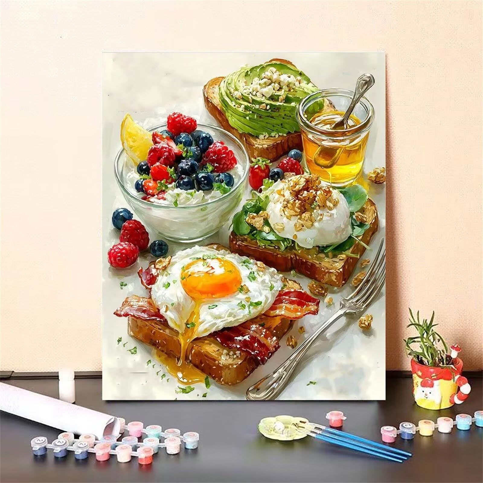 Malen Nach Zahlen Kinder ab 5 6 7 8 9 10 Jahre mit Rahmen, Küche Malen Nach Zahlen Erwachsene, DIY Paint by Numbers Gourmet-Essen Bastelset für Kinder Mädchen und Jungen Geschenk, 80x120cm, *591