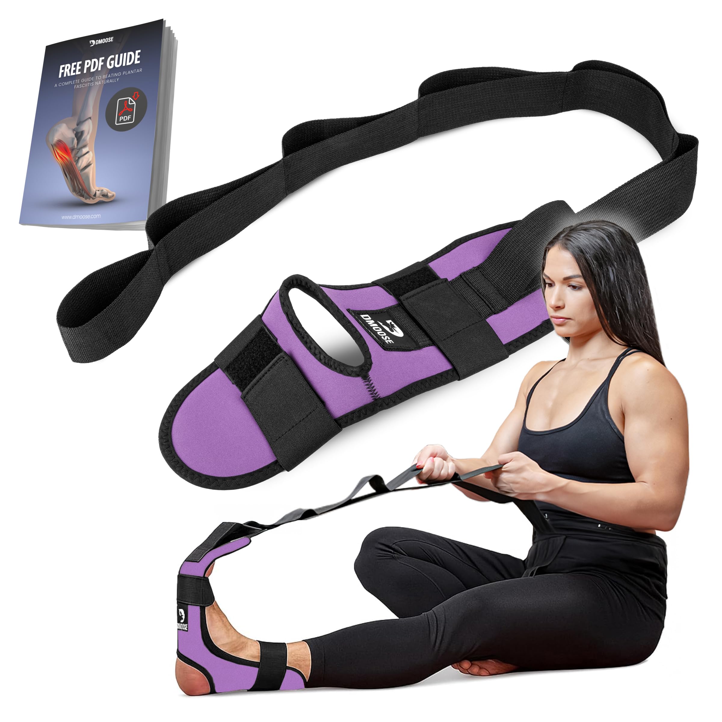 DMoose Fitness Foot & Calf Stretcher with Adjustable Padded Stretching Strap for Plantar Fasciitis, Hamstring, Heel Spurs and Achilles Tendonitis