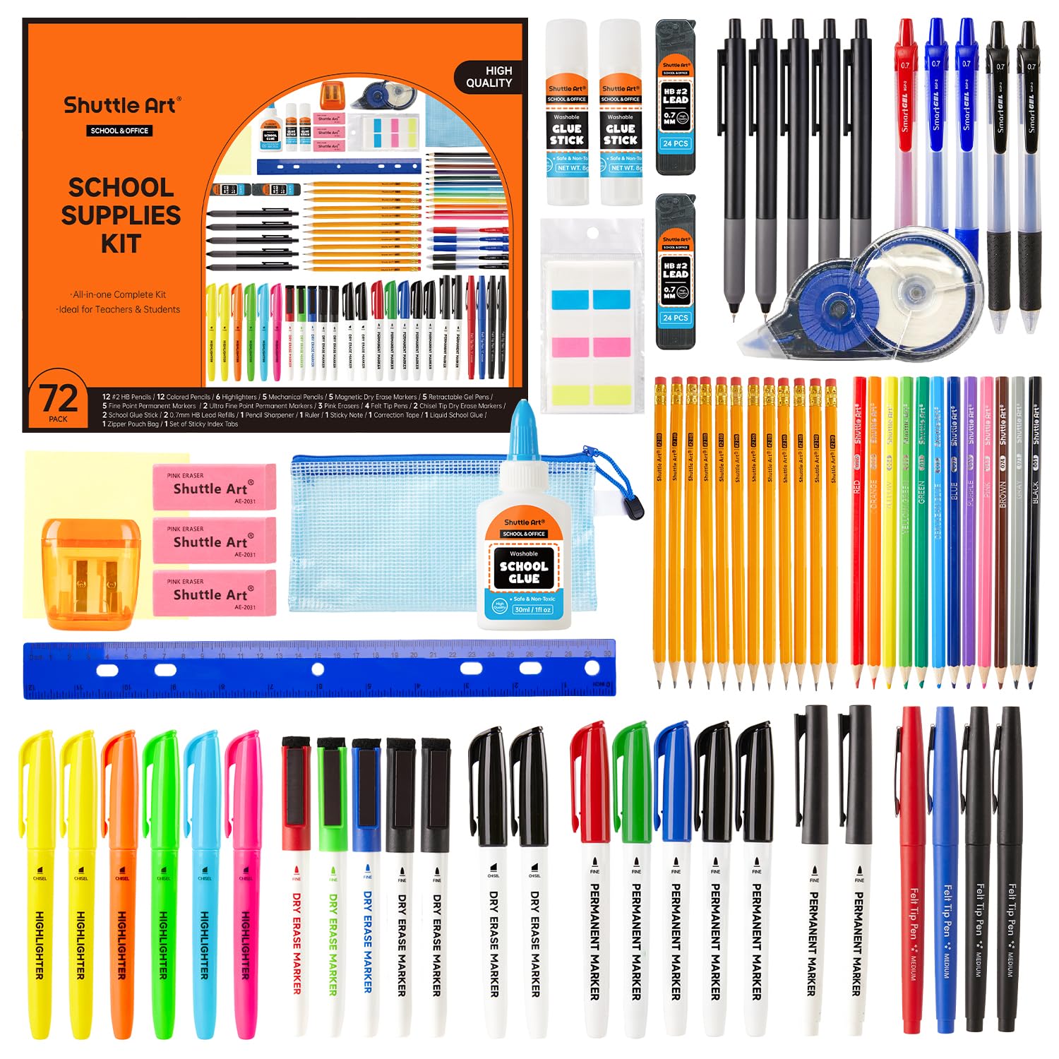 Shuttle Art 71 Pack School Supplies Kit, Back to School Supplies for Teachers, Middle High Schools, College School Supply with Highlighters, Pencils,