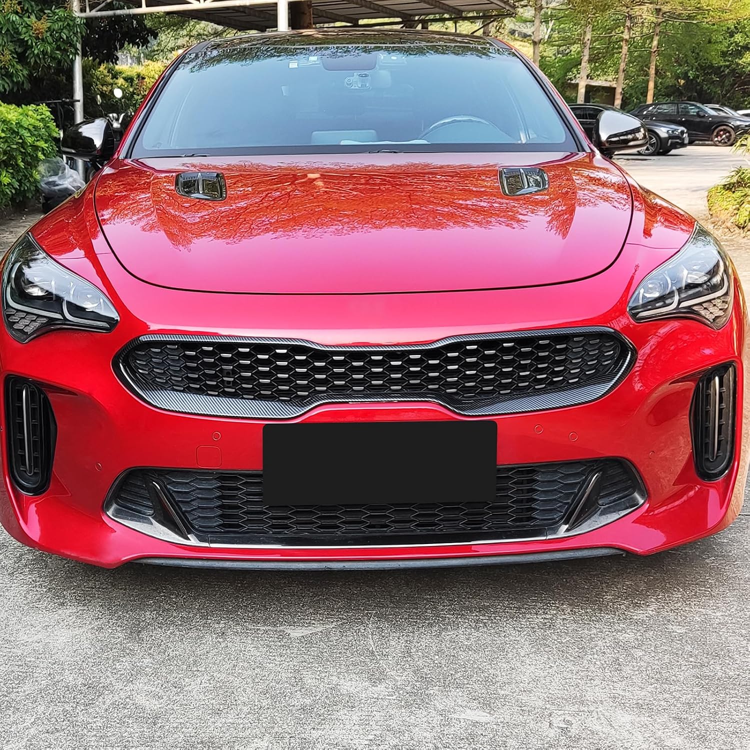 YOUTOOCAR Grille Cover Trim Compatible with Kia Stinger 2018-2023 Accessories (Carbon Fiber Pattern, Center Grille Cover)