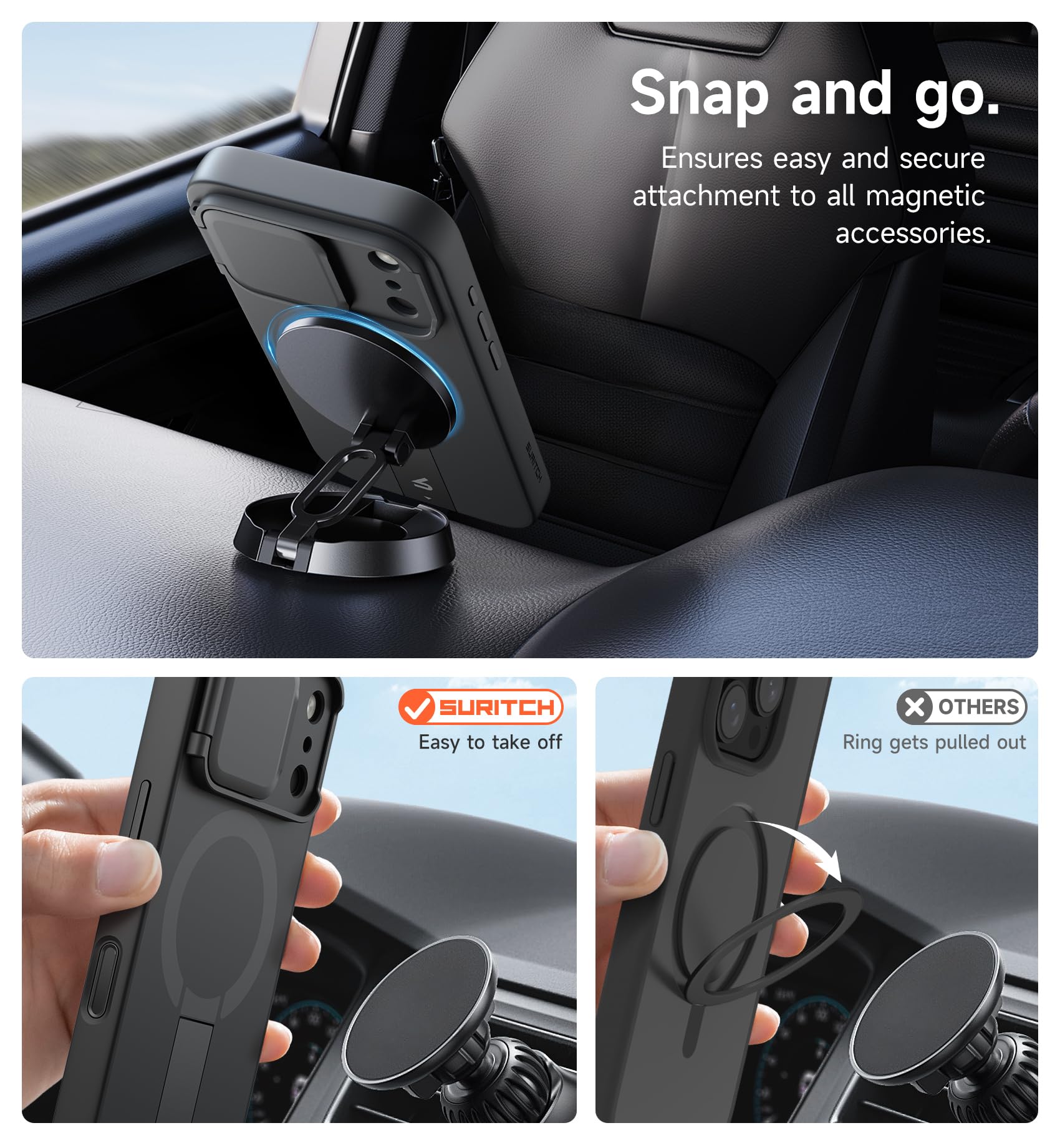 SURITCH Cover Magnetica compatibile con iPhone 18 Pro Max, alloggiamento a prova di urti custodia protettiva con coperchio della fotocamera e supporto regolabile 6,9 pollici(nero)