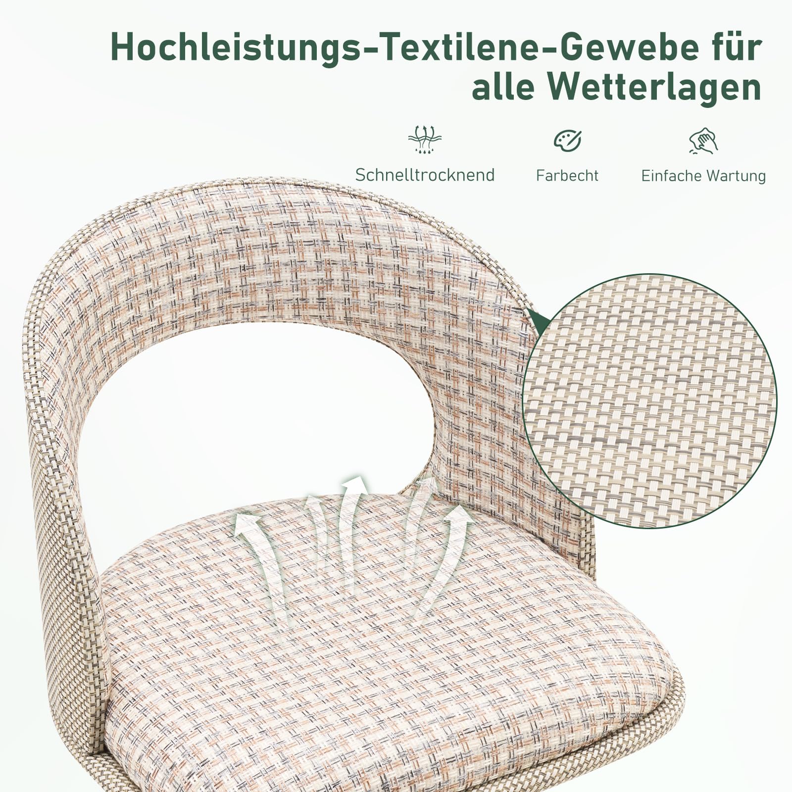 2er-Set Barhocker für den Außenbereich mit Schutzhüllen wasserdicht, höhenverstellbar, mit hohler Rückenlehne, drehbar, für Garten und Terrasse, wetterfester Textilene-Stoff, Leinen-Karomuster