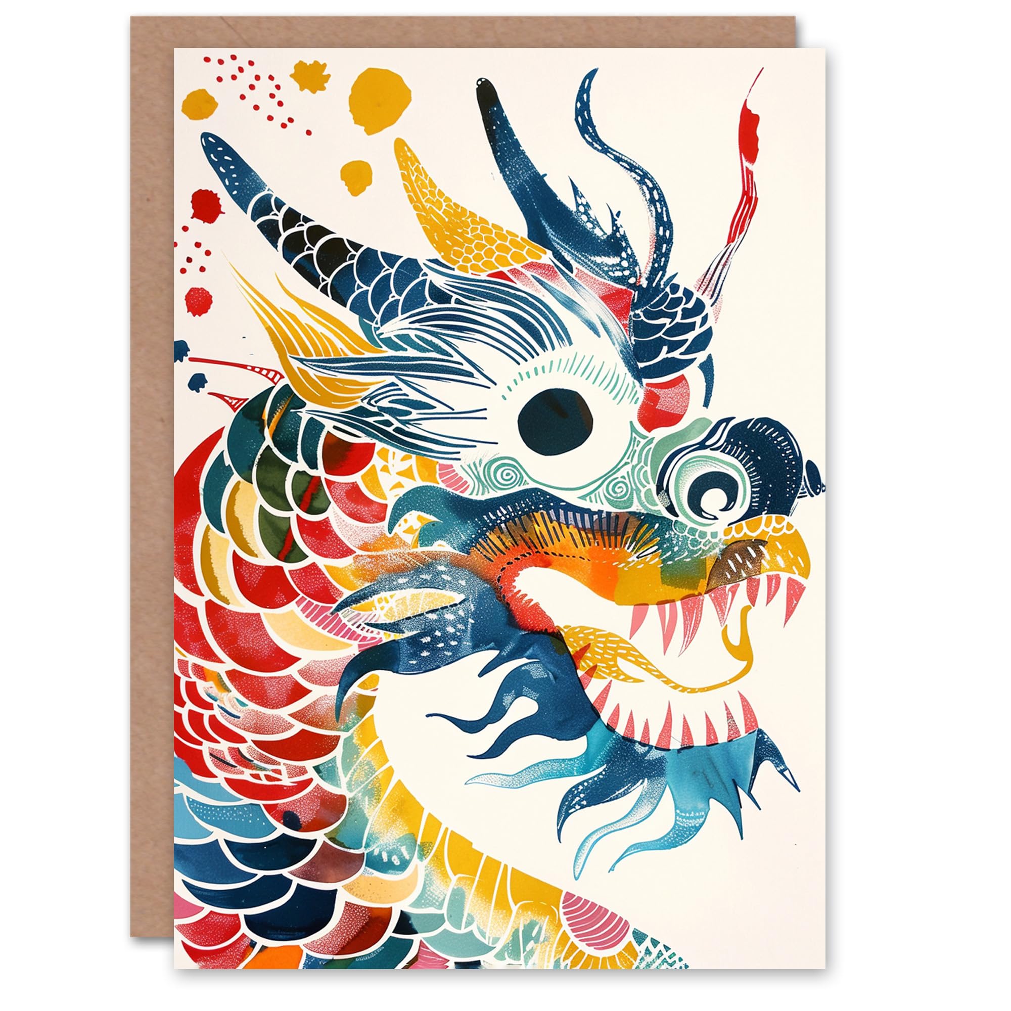 Artery8 Birthday Card Chinese Dragon Colourful Design Blank Arty Art All Occasion Greeting Card