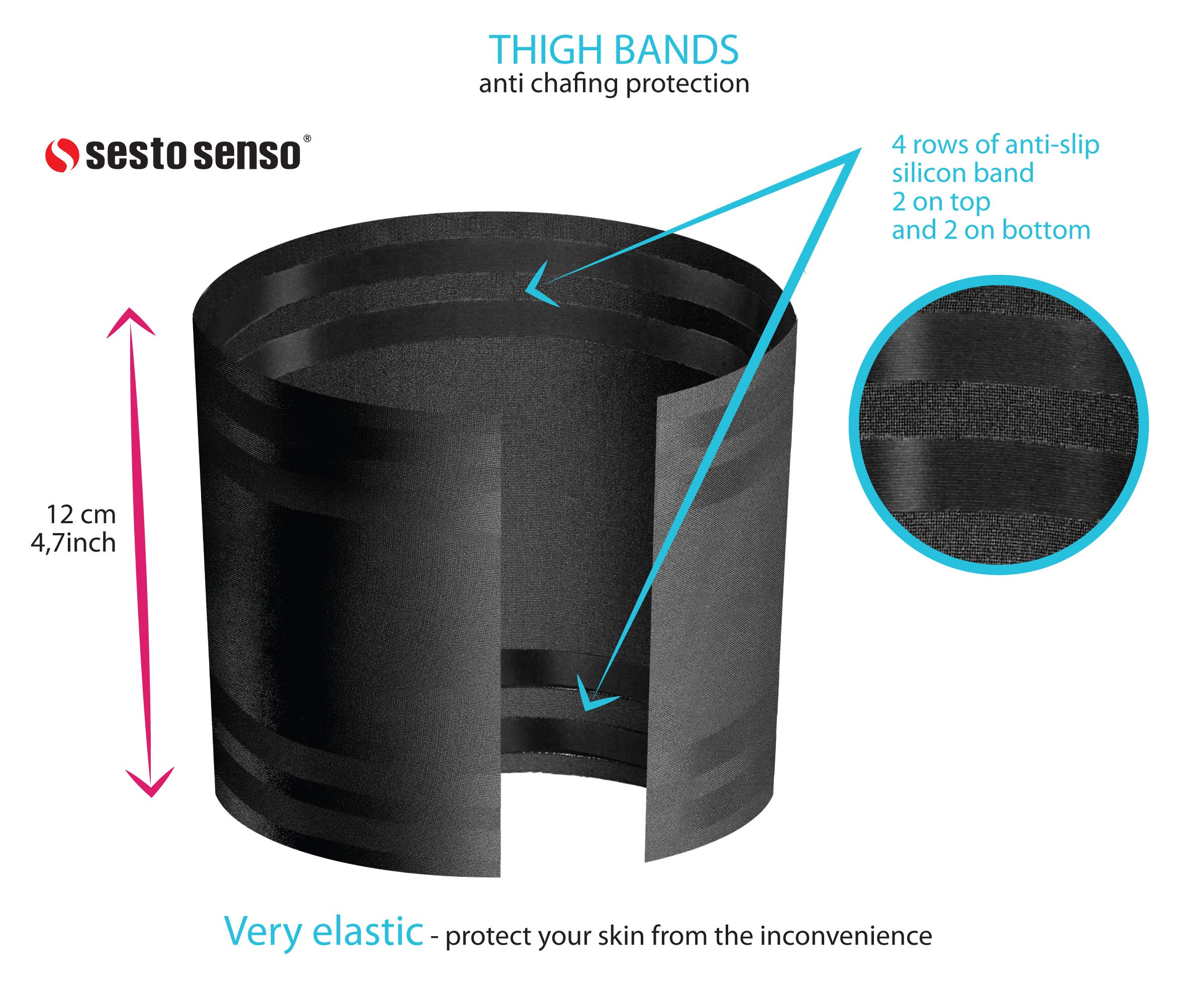 Sesto Senso Bandas Elásticas Anti Rozaduras para Muslos con Tiras de Silicona