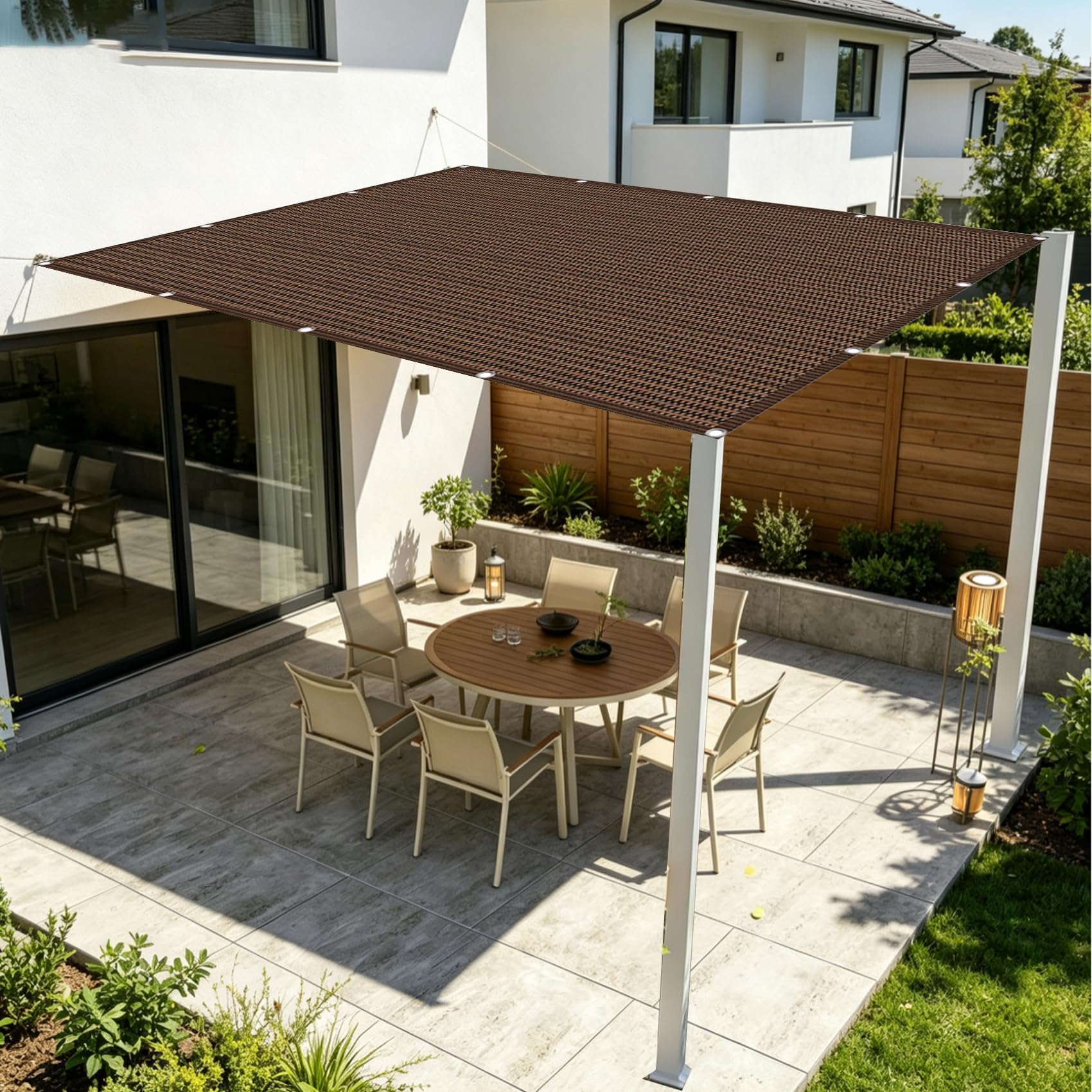 Sonnensegel mit Ösen 1 x 4.2 m 100% Polyester Uv-Beständiges, Wetterfest, Ohne Bohren, Leicht Haltbarkeit, Outdoor Schattierungsnetz Balkon mit Ösen für Balkon Terrasse, braun