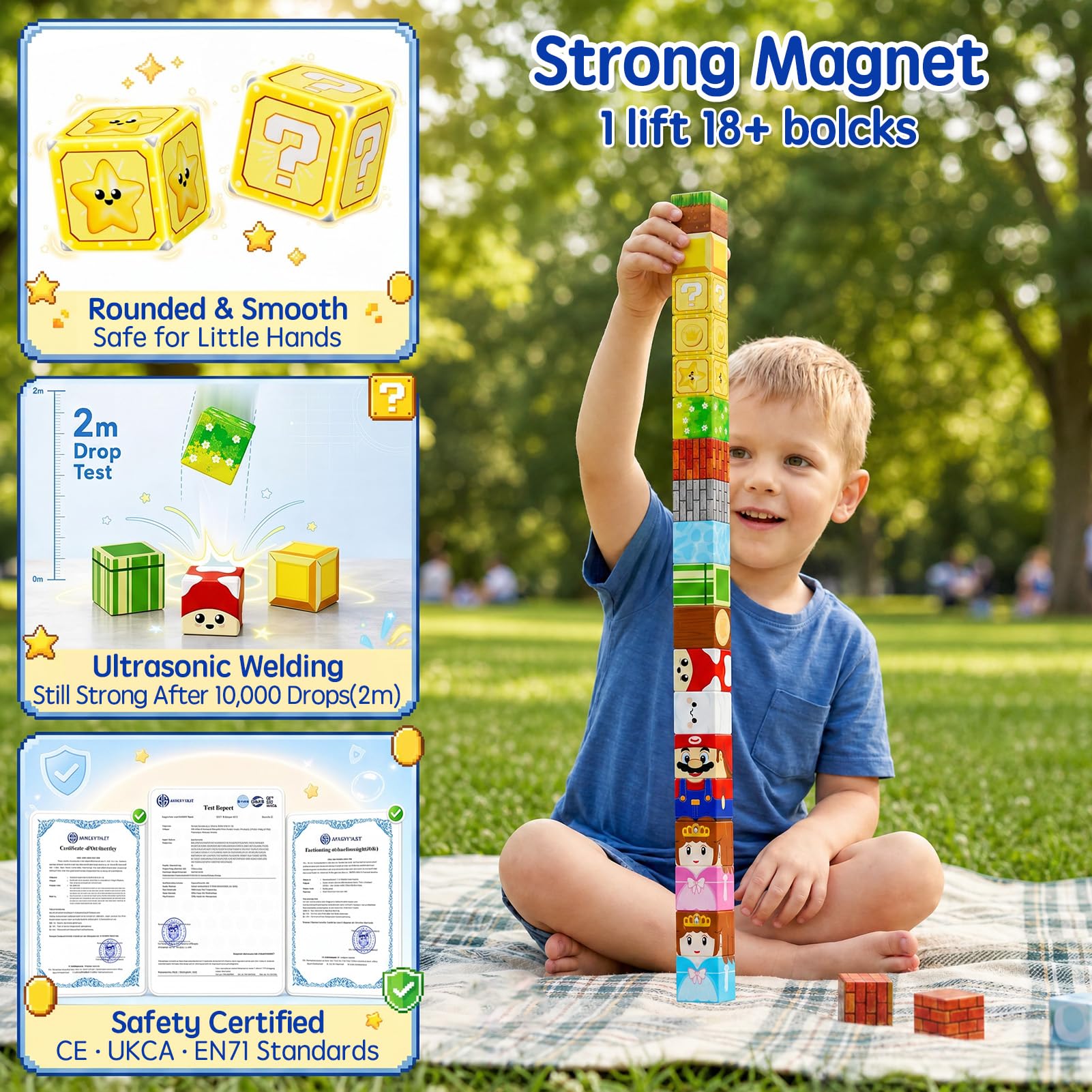 Blocs magnétiques de Voyage pour Enfants : 100 Cubes magnétiques Avec boîte en métal, 90 Minutes de Concentration pour la Voiture ou l'avion, pour garçons et Filles de 3 à 8 ANS