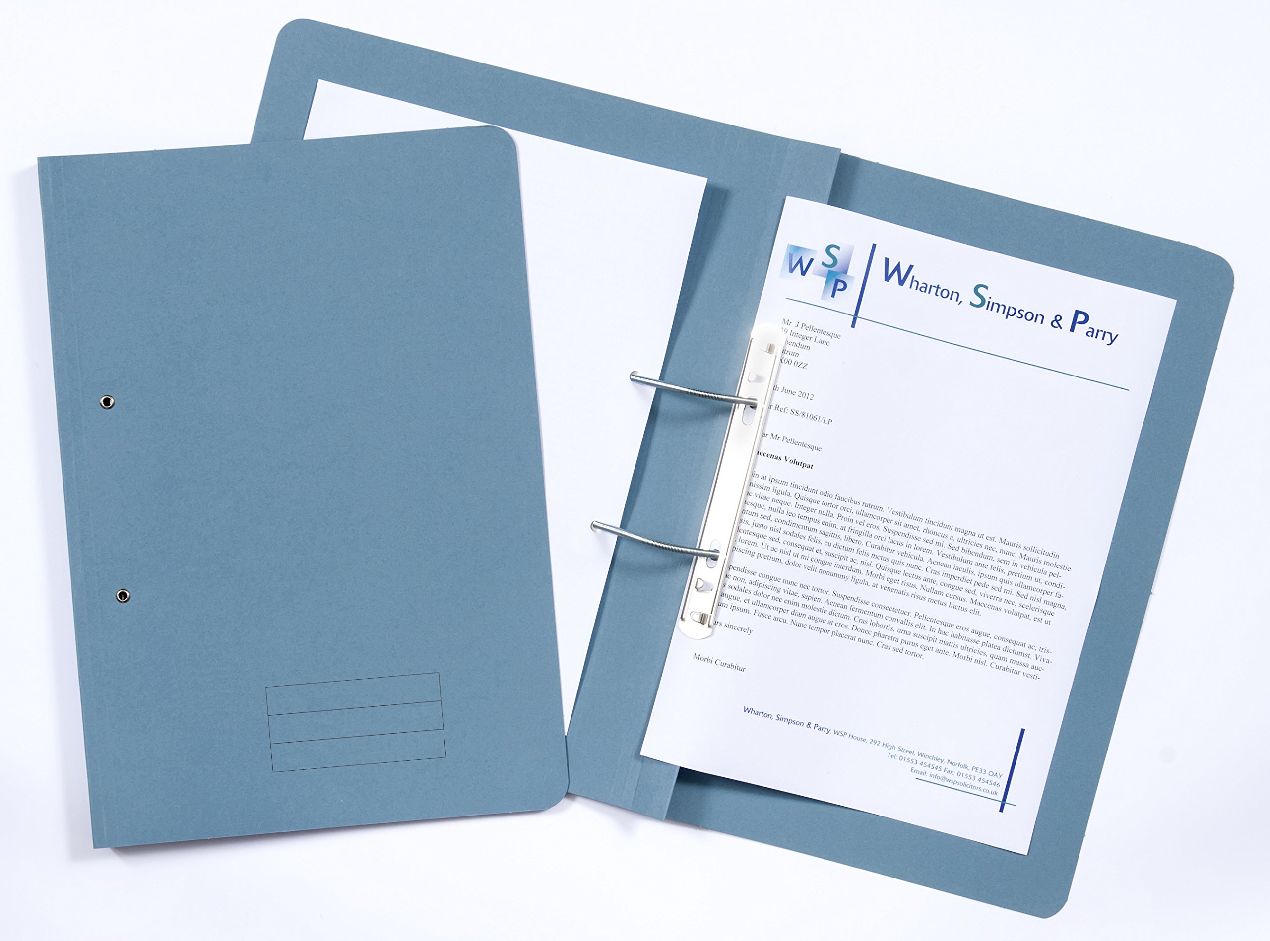 Exacompta - Ref TFM50-BLUZ - Spiral Files for Punched Papers, A4 & Foolscap, 285gsm Medium Weight Premium Manilla, 350mm x 250mm, Metal Spring Mechanism - Blue, Pack of 50