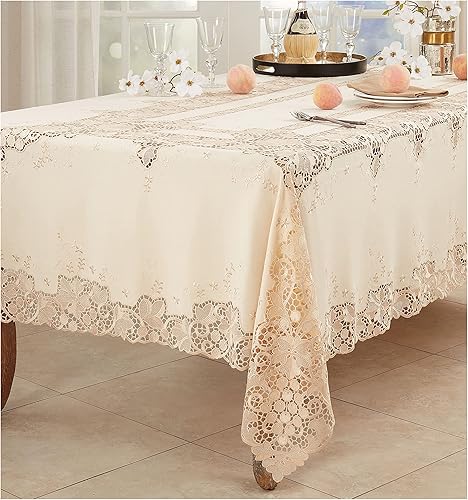 Mantel de encaje de 100% poliéster color crudo para comedor o cocina, rectangular de 67 x 102 pulgadas (1 unidad)