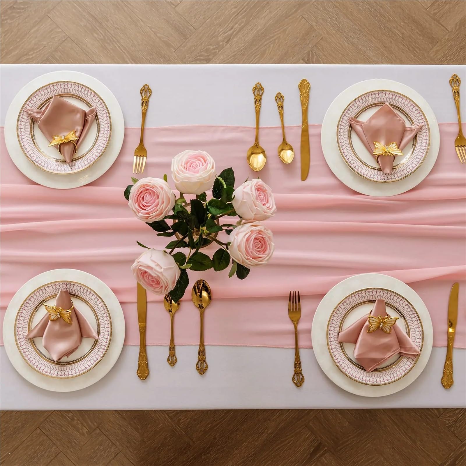 Käsetuch Tischläufer 1PC/4PCS Chiffon Table Runner 30x300cm Sheer for Wedding Birthday Party Bridal Shower Outdoor Decoration(Sage Green,4 PCS)