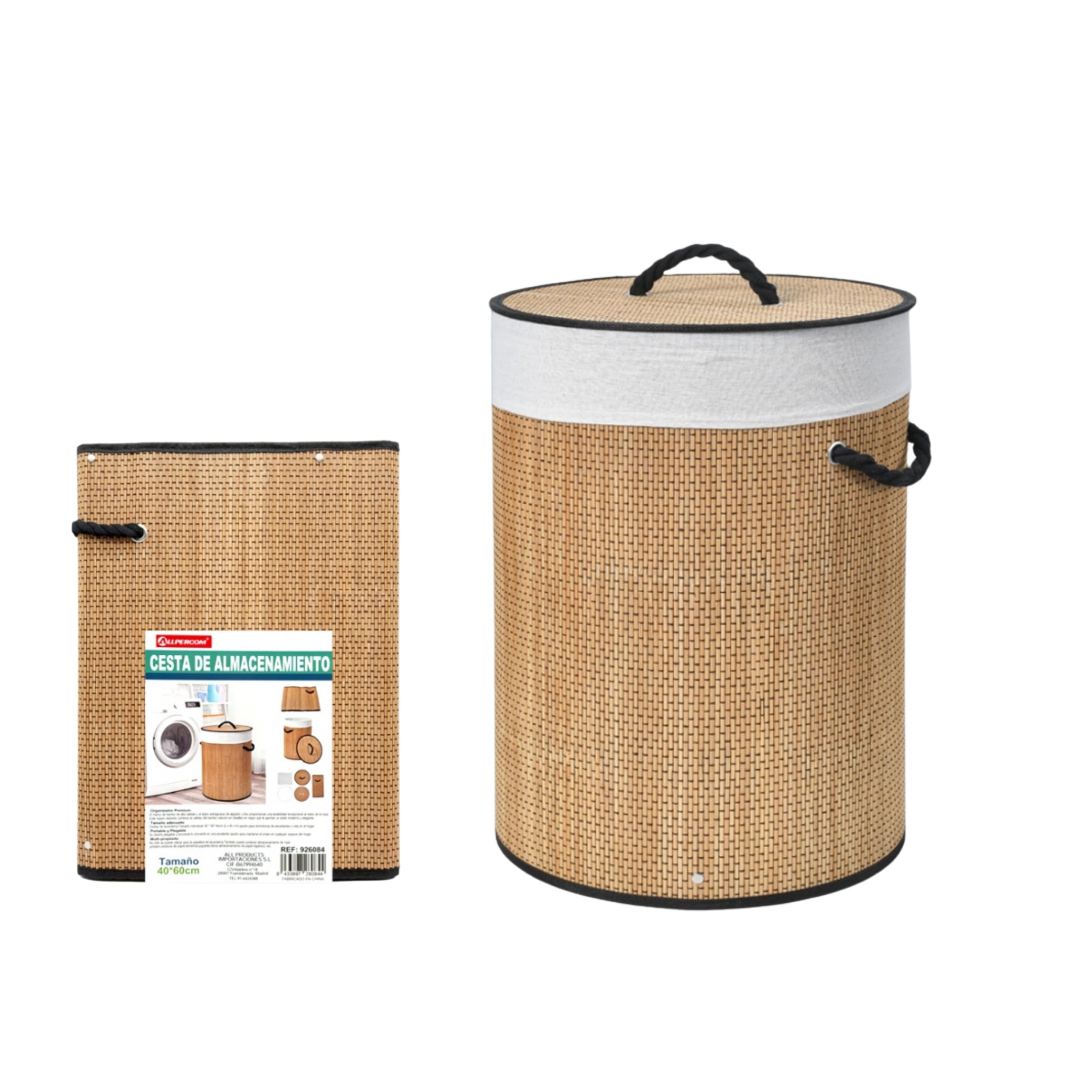 Weida Cesto de la Ropa Sucia de Bambú | Redonda con Tapa y Asas Plegable | Bolsa Extraíble y Lavable | Fácil Transporte | Diseño Natural | Para baño o Dormitorio | Color Marrón Bambú (60cm-35cm) — view 7