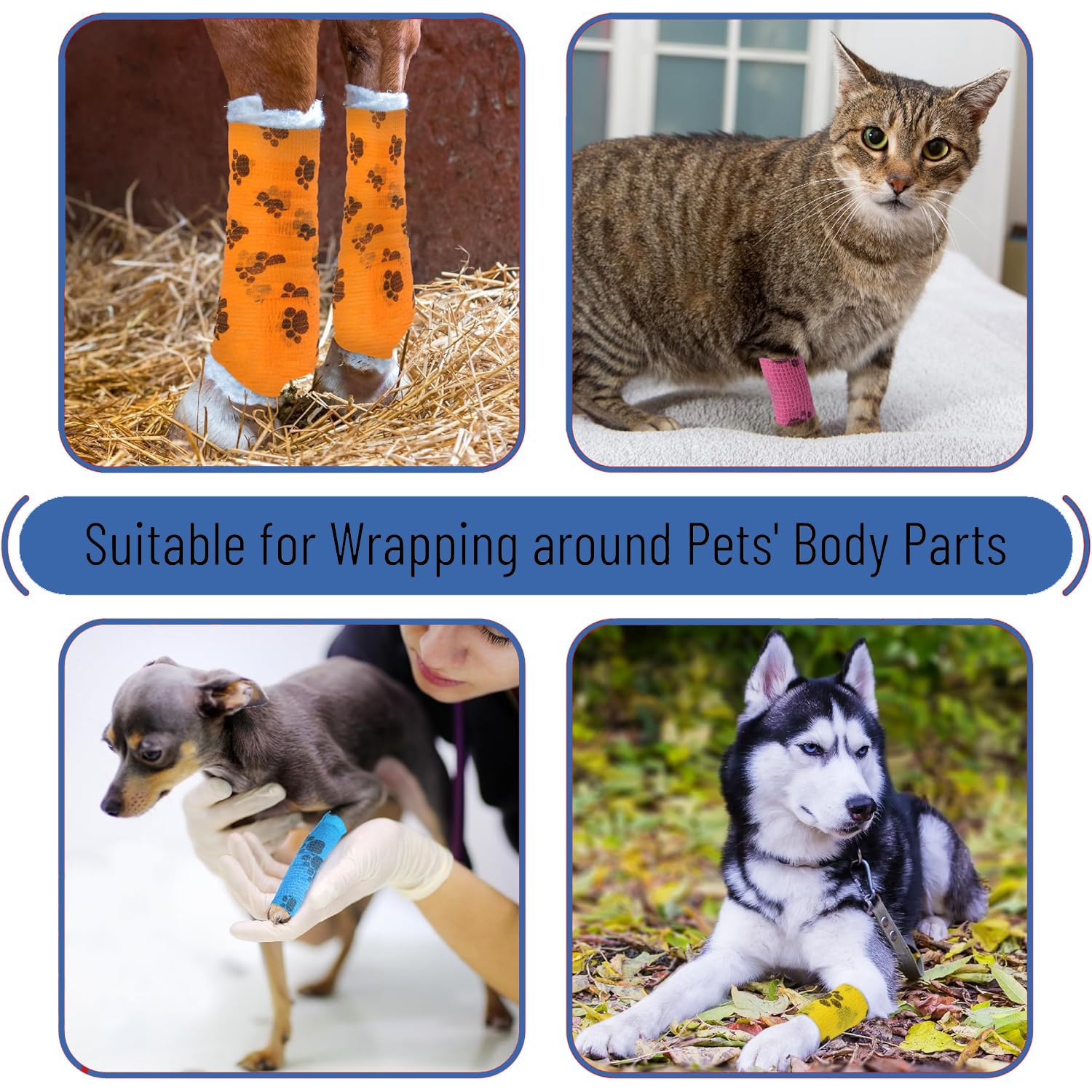 YUISI Pack Of 4 Cohesive Bandage, Vet Tape Wrap, Self Adhesive Bandage Wrap, Non-Woven First Aid Tape For Person Dogs Horses Cat & Animal Ankle Sprains & Swelling (10cm × 4.5m)