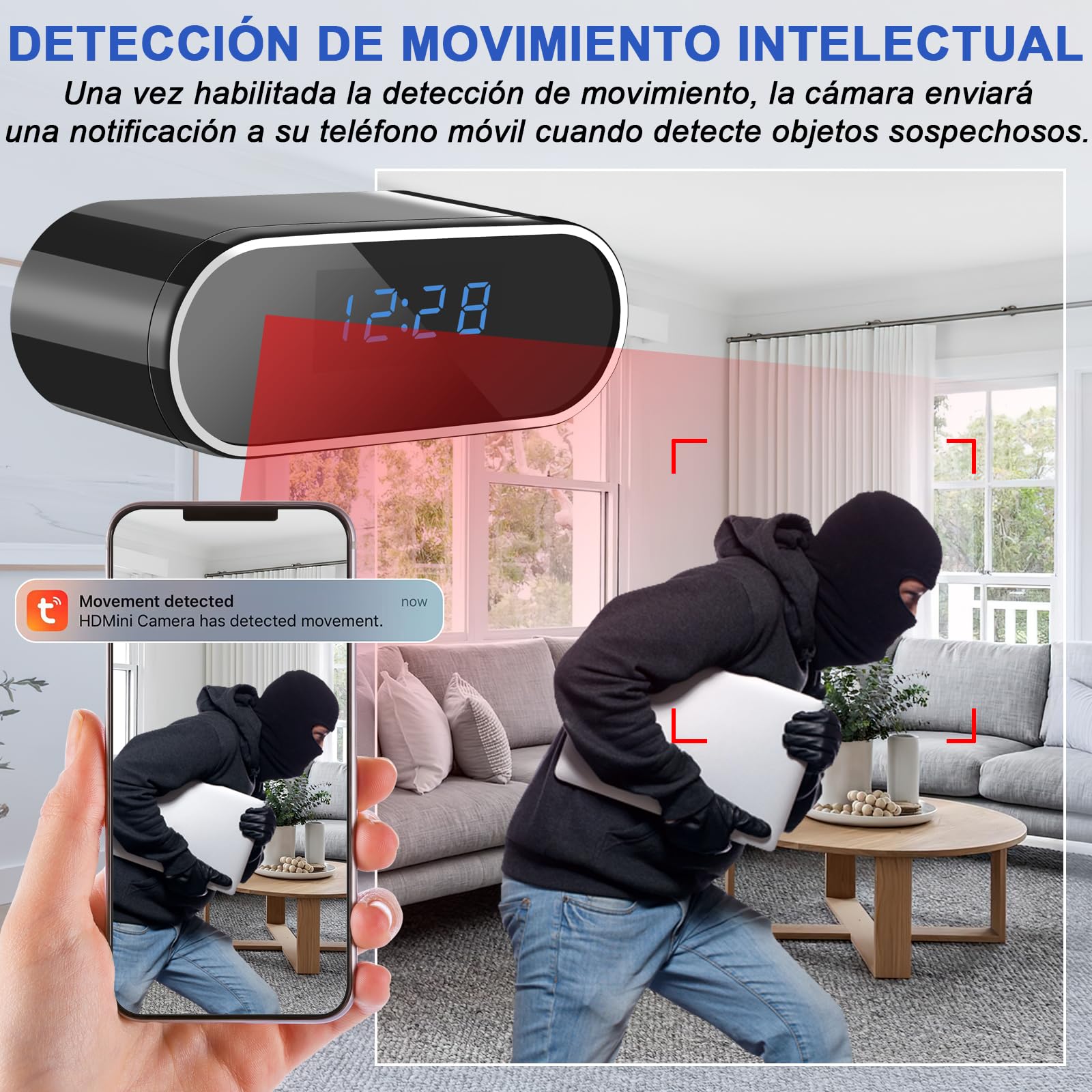 Cámara Espía WiFi 5G, Reloj con Cámara Oculta WiFi HD 1080P | Mini Cámara Espía Oculta de 120°, Visión Nocturna, Detección de Movimiento, Grabación en Bucle, Visualización Remota