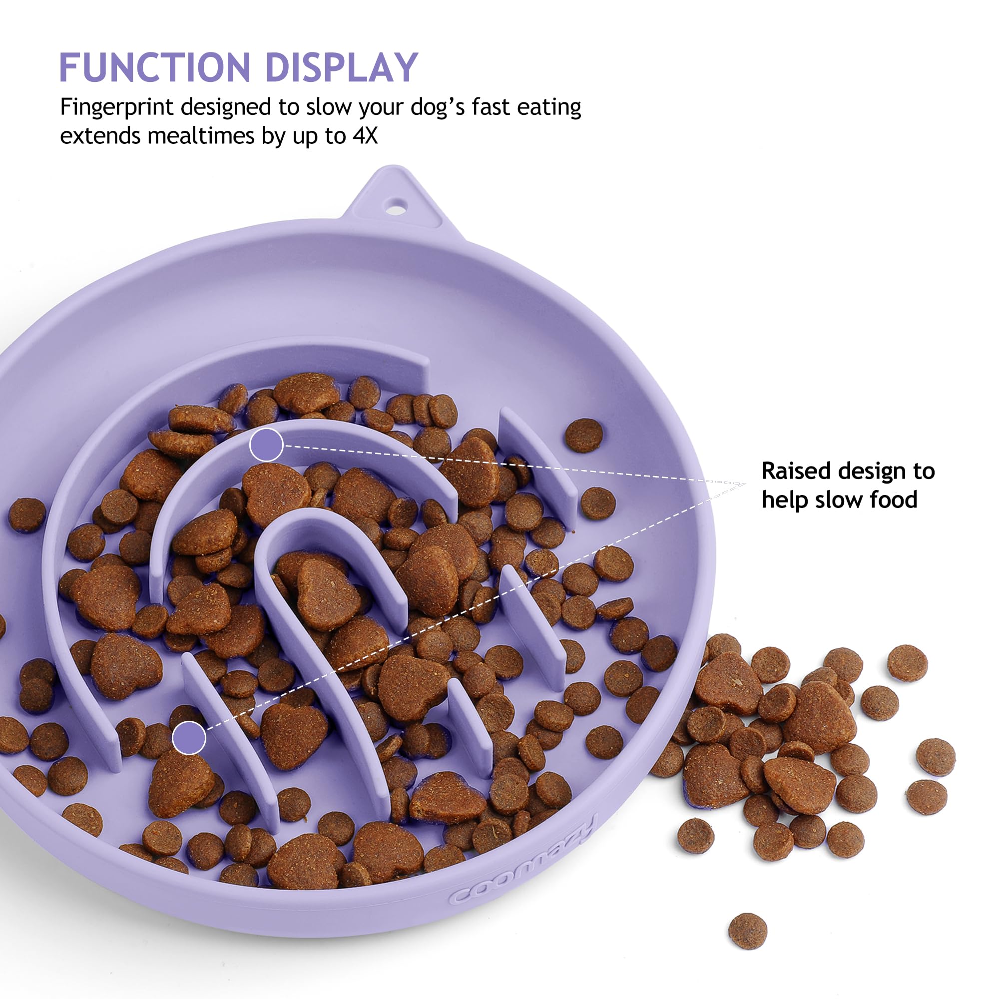 Coomazy Silicone Slow Feeder Dog Cat Bowls, Interactive Puzzle Toy for Pets Food Training, Keeps Dogs Cats Busy, Prevents Puppy Kitty Overeating (Purple, 1.4Cup)