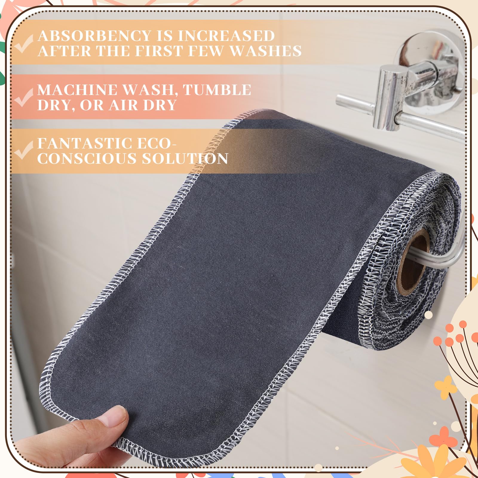 FuWeave Wiederverwendbares Toilettenpapier, waschbar, Bidet-Handtücher, Waschlappen, rollbar, atmungsaktiv, weich, saugfähig, kein Abfall, für Zuhause, Haushalt, Reinigung, Wohnmobil, Camper,