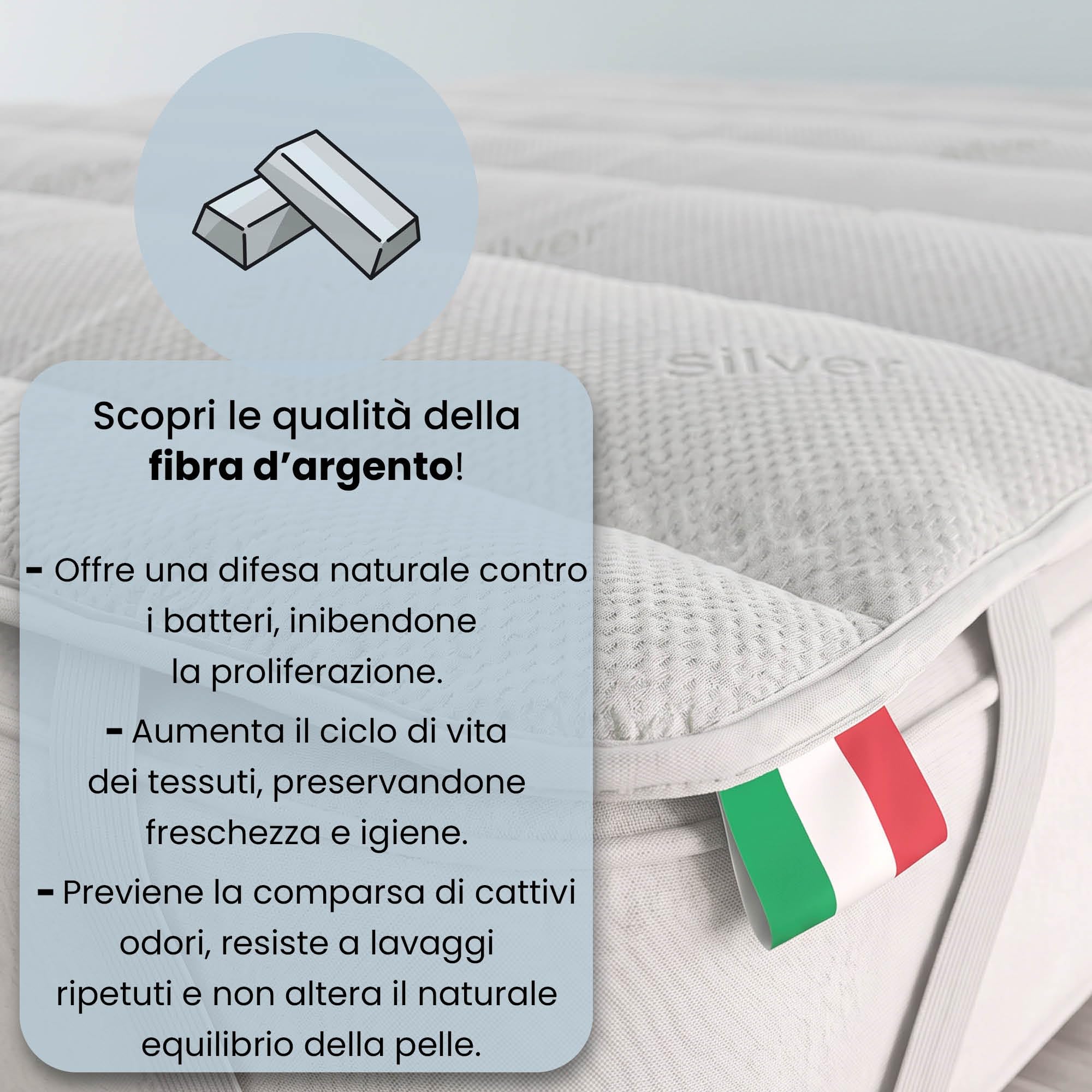 Italian Bed Linen Topper srebrny, wyściełany, pikowany, zmywalny