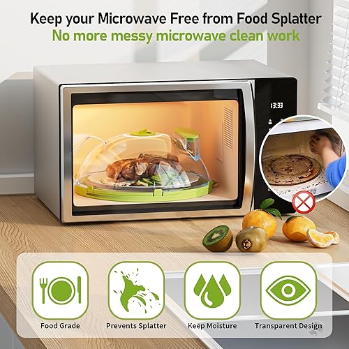 Miniatura 5 de Cubierta para salpicaduras de microondas, retención de calor, cubierta transparente de alimentos para microondas de 10 pulgadas con vaporizador de