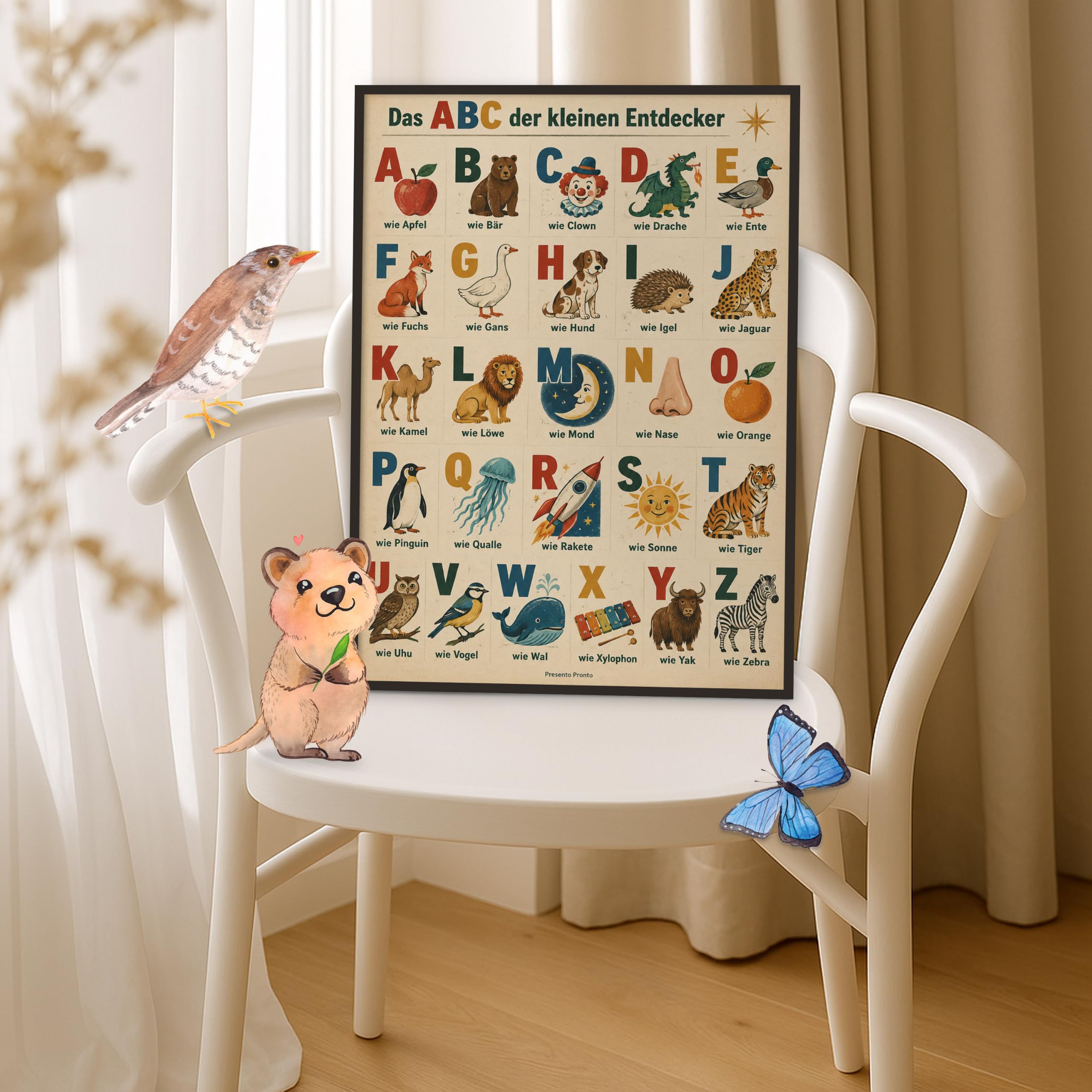 Presento Pronto Niedliches ABC-Poster für Kinder in Retrofarben