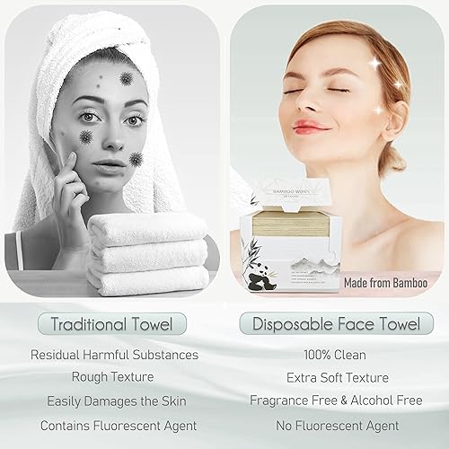 Miniatura 3 de Toalla facial desechable de rayón de bambú biodegradable, toallitas grandes y secas para la cara, 60 unidades1 caja, extra gruesas, suaves y