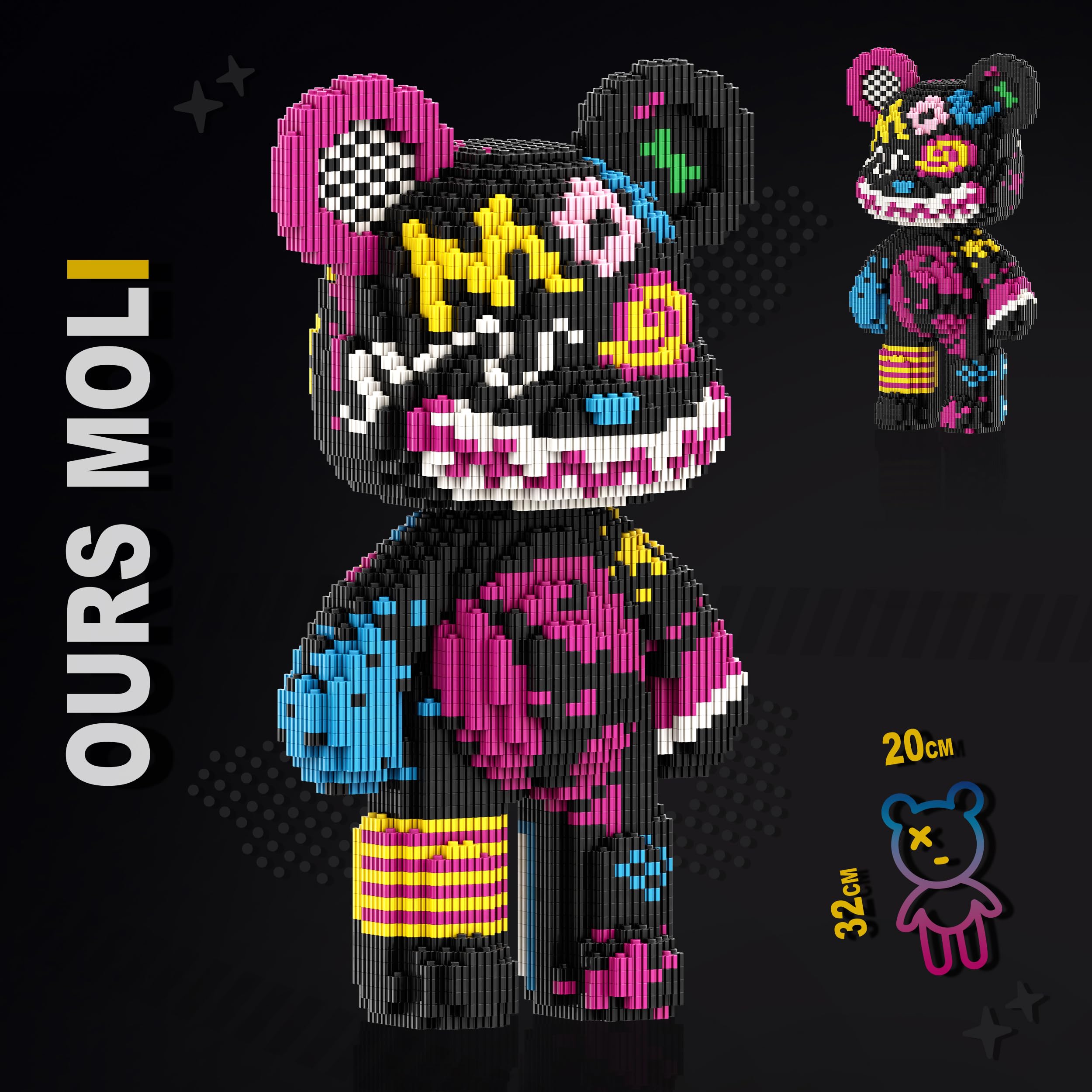 Ours 3D Moli - Blocs de Construction (3588 Pcs) – Micro Briques Mini Building Blocks – Jeu de Construction pour Adultes & Ados 14+ – Figurine 32 cm – Maquette DIY Défi Créatif – Idée Cadeau - 4