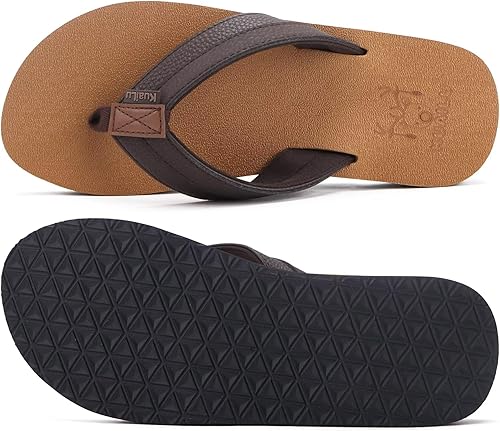 Miniatura 9 de KuaiLu - Sandalias de cuero para hombre, con soporte de arco cómodo, cojín para caminar, sandalias de almohadilla de yoga para interiores
