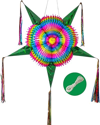Miniatura 67 de Piñata de estrella mexicana con conos rojos y cuerda de 25 pies, piñata extragrande para adultos o niños, piñata para cumpleaños, decoraciones