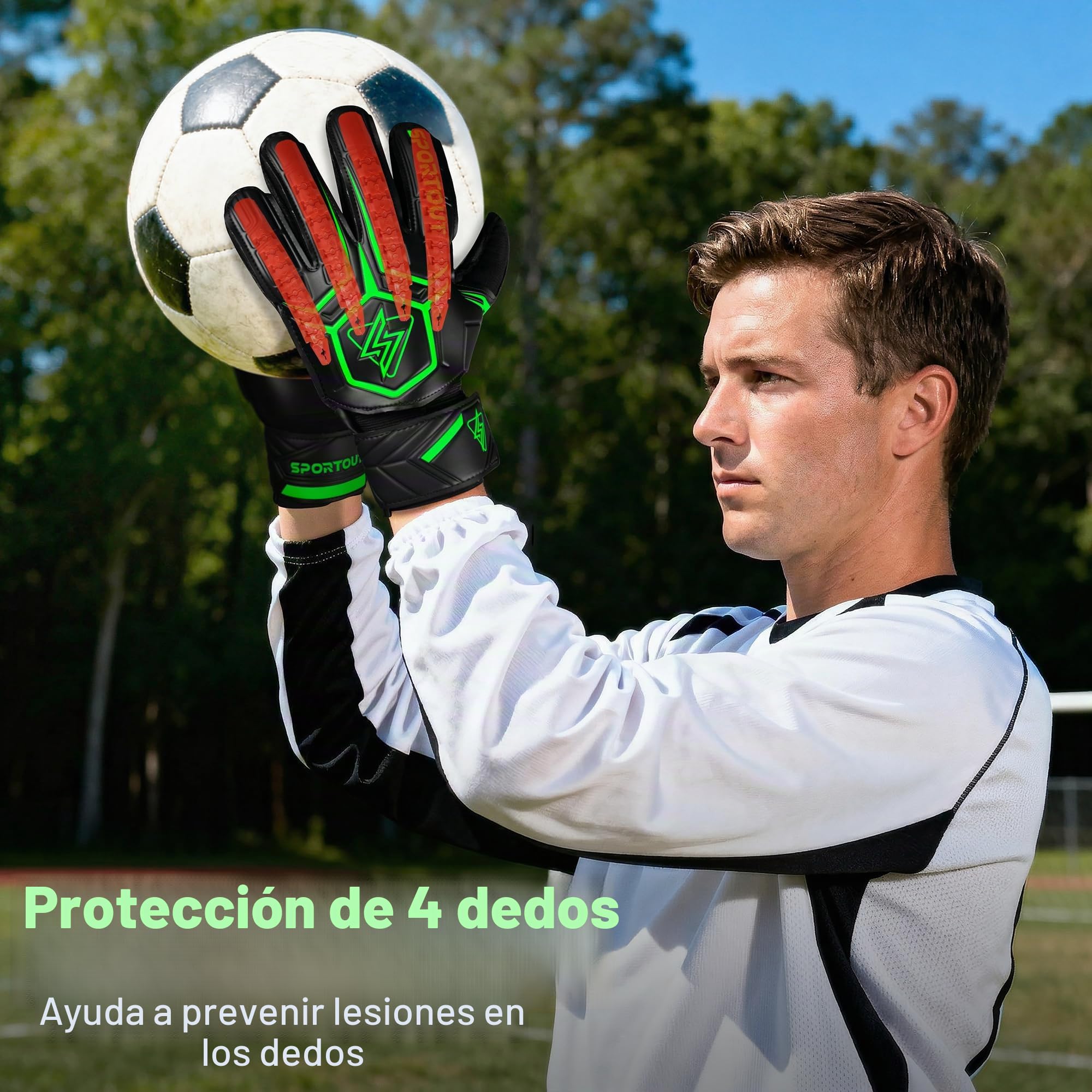 Sportout - Guantes de Portero para jóvenes y Adultos, Buen Agarre para Proteger los Dedos y Las Asas (7)