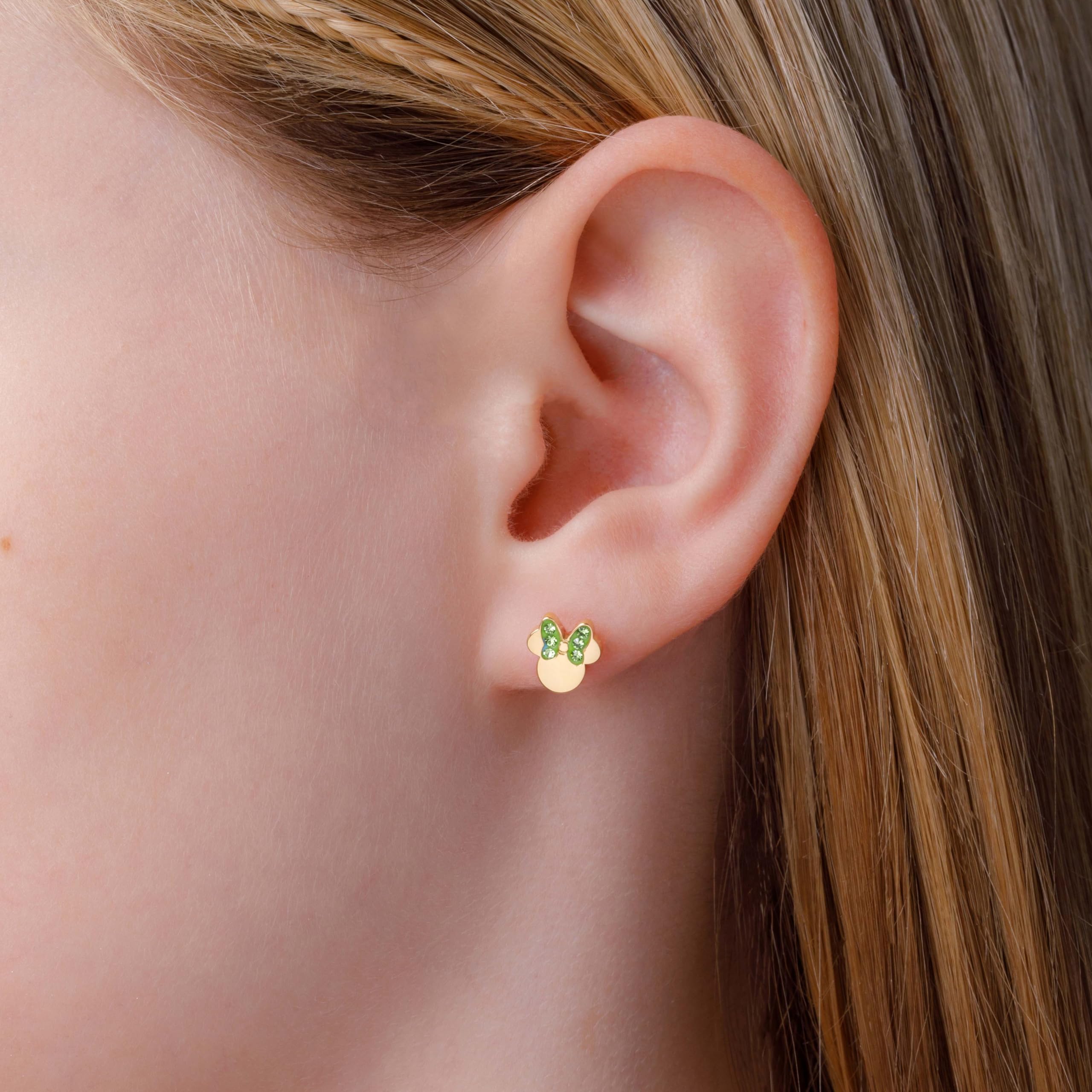 Disney Pendientes de Minnie con Trébol y Circonitas de Acero iInoxidable para Niñas, talla única