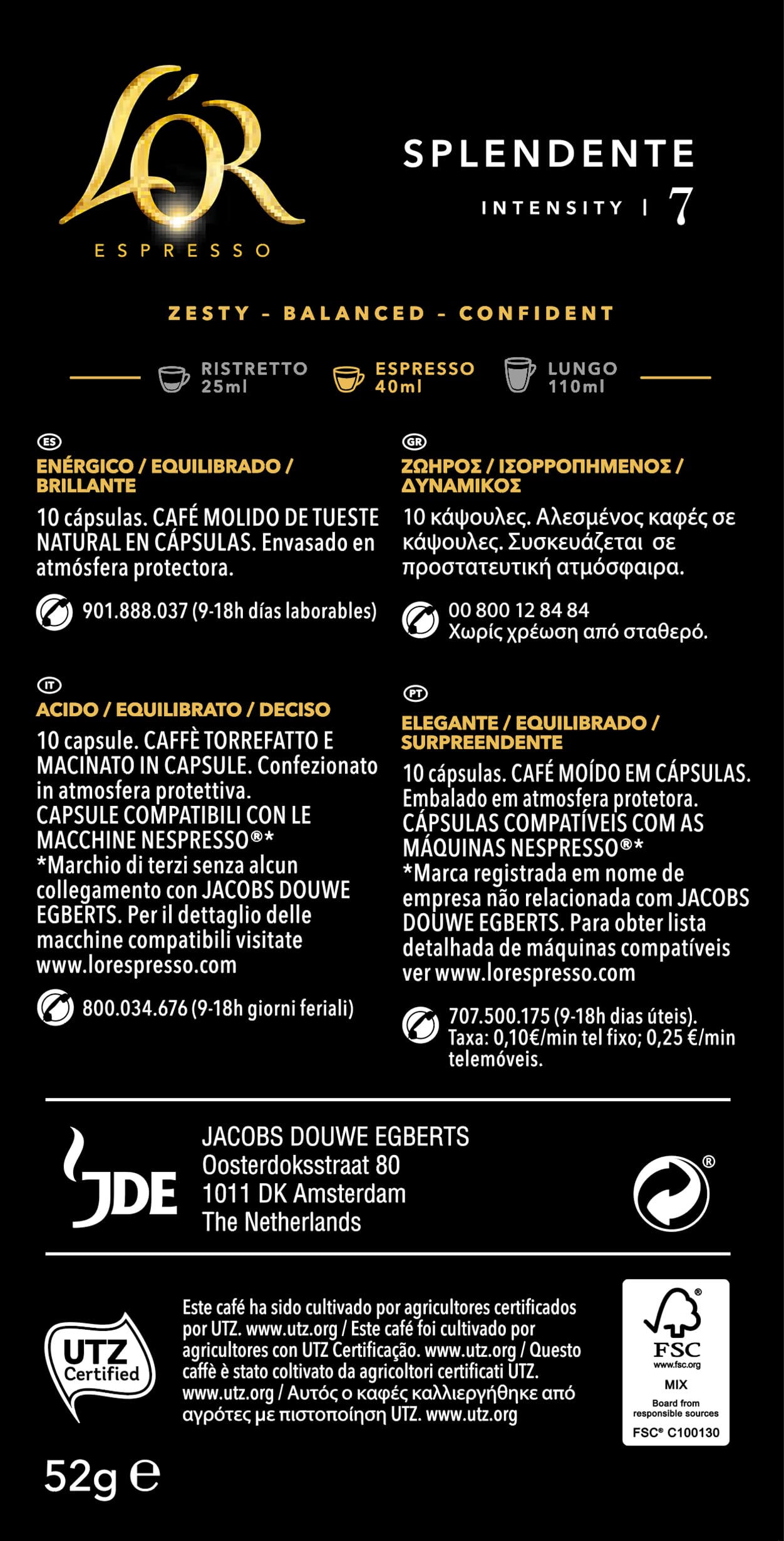 L'OR Espresso Cápsulas de Café India Orígenes | Intensidad 10 | 200 Cápsulas Compatibles Nespresso (R)* & Espresso Cápsulas de Café Splendente | Intensidad 7 | 200 Cápsulas Compatibles Nespresso (R)*