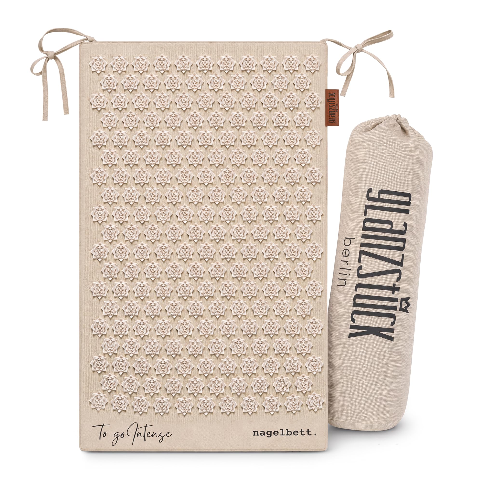 Glanzstück Berlin® Health Collection - Tapis d'acupression XL TO GO Intense en lin - Aide à soulager les tensions et les maux de dos - Tapis de massage avec sac - Durable