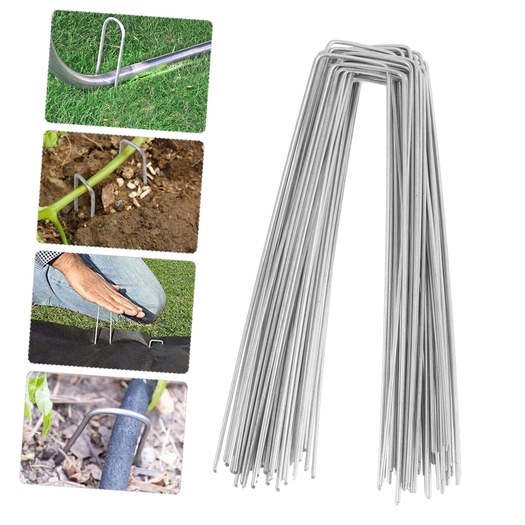 BESPORTBLE 100pezzi Chiodi Da Giardinaggio in Forma u Per Prato e Fissaggio Picchetti Da Giardino Resistenti Anti-ruggine Eccellente Tensione e Tenuta Nel Terreno
