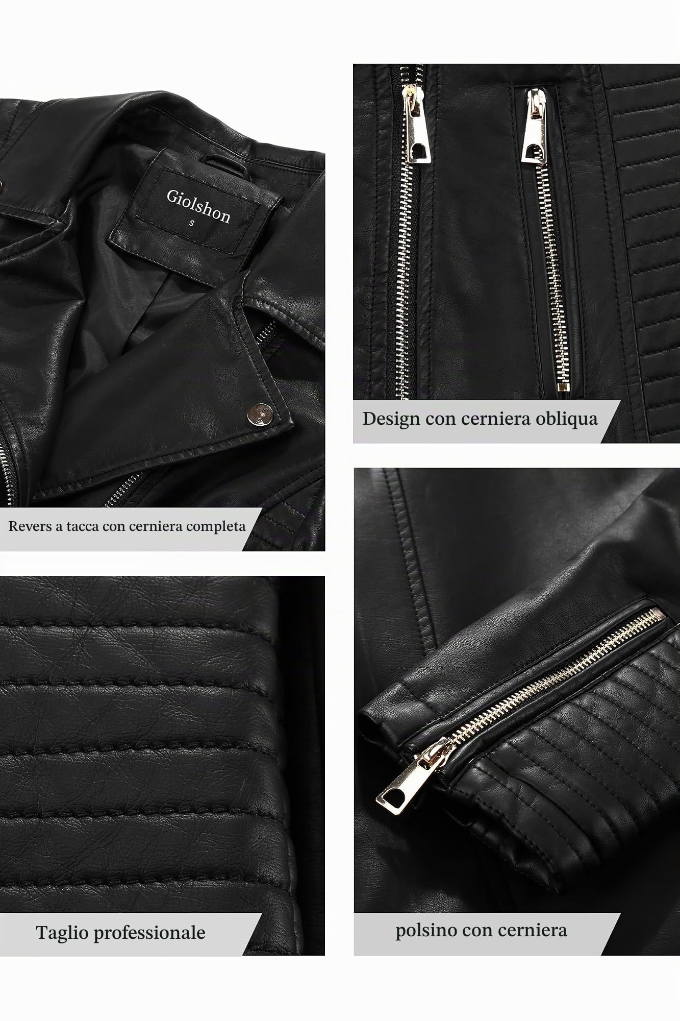 Giolshon Giacca da Donna in Similpelle da Motocicletta Primaverile e Autunnale Giacca Casual Corta