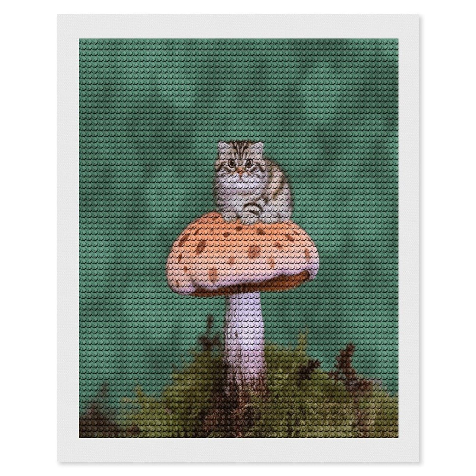 FekiLoot Cat on Mushroom Diamond Art Kits for Adults Diamond Painting Kits for Beginners DIY Diamond Art Kits Round Full Drill Diamond Dot Gem Painting for Home Wall Decor Gift 16"x20"