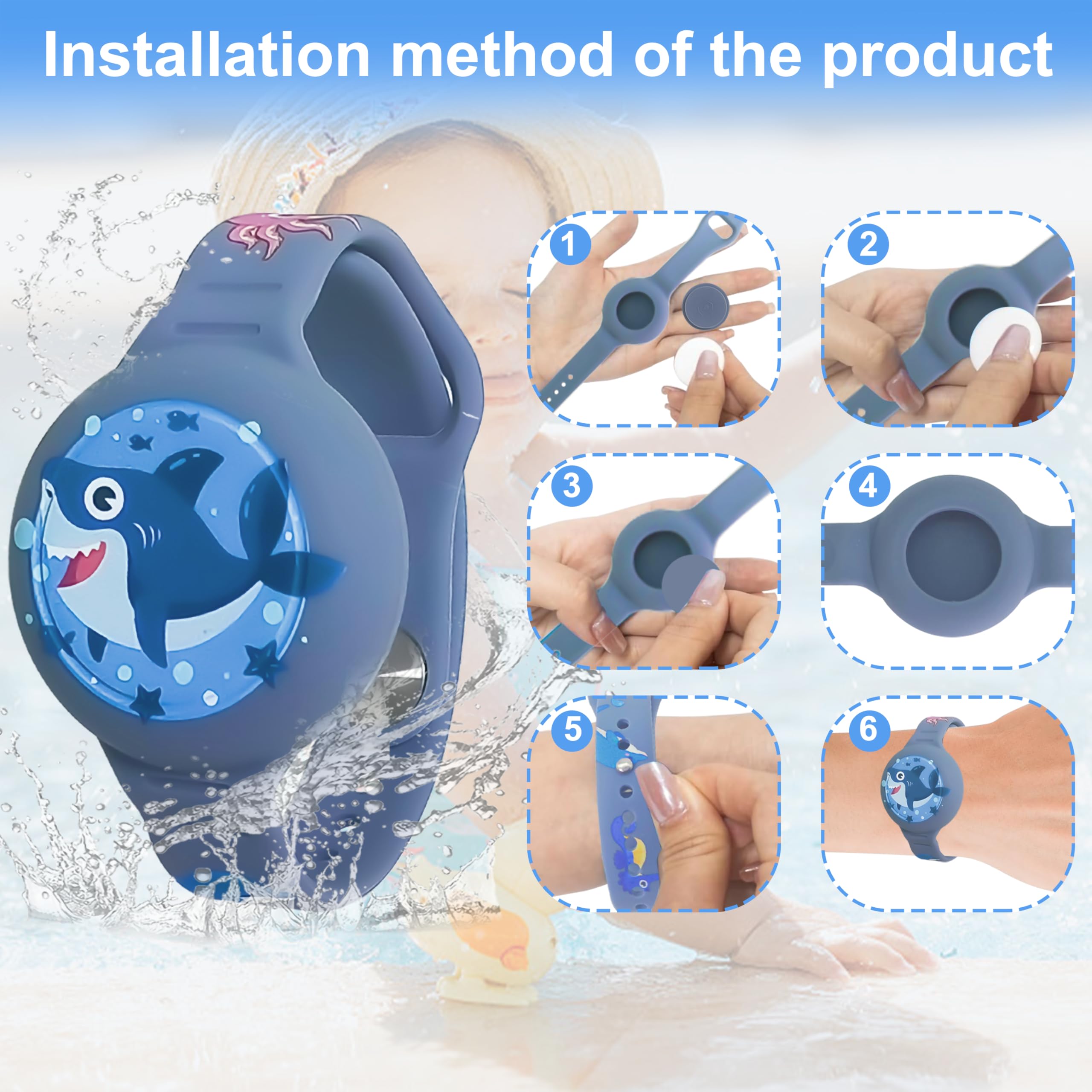 Bracciale Antismarrimento Per AirTag Bambini, Custodia In Silicone Impermeabile Con Design Unicorno E Squalo, 2 Pezzi - 5