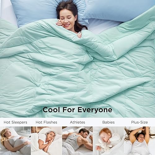 Miniatura 19 de Bedsure Edredón refrescante tamaño Queen, mantas refrescantes para durmientes acalorados, edredón ligero para verano con tecnología fresca de doble