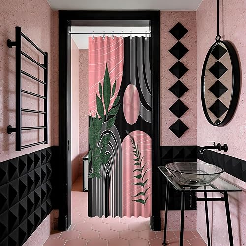 Miniatura 21 de Cortina de ducha moderna de mediados de siglo en blanco y negro, cortinas de ducha para hombre, juego de decoración de baño para hombres, patrón