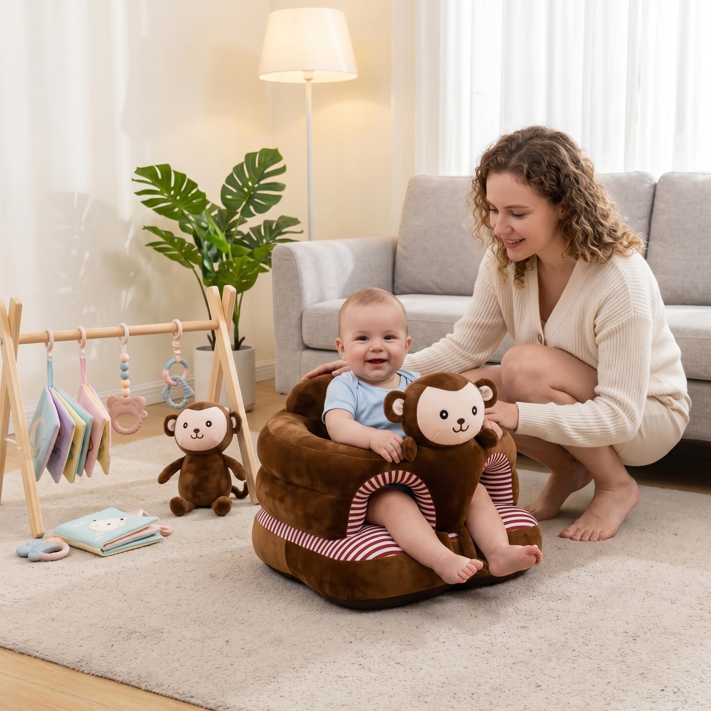 Seggiolone Sit Me Up, Sit Me Up Seggiolino da Terra per Bambino, Sedile di Supporto a Forma di Animale in Peluche con Morbido Tessuto di (17, 7x17, 7 Pollici)