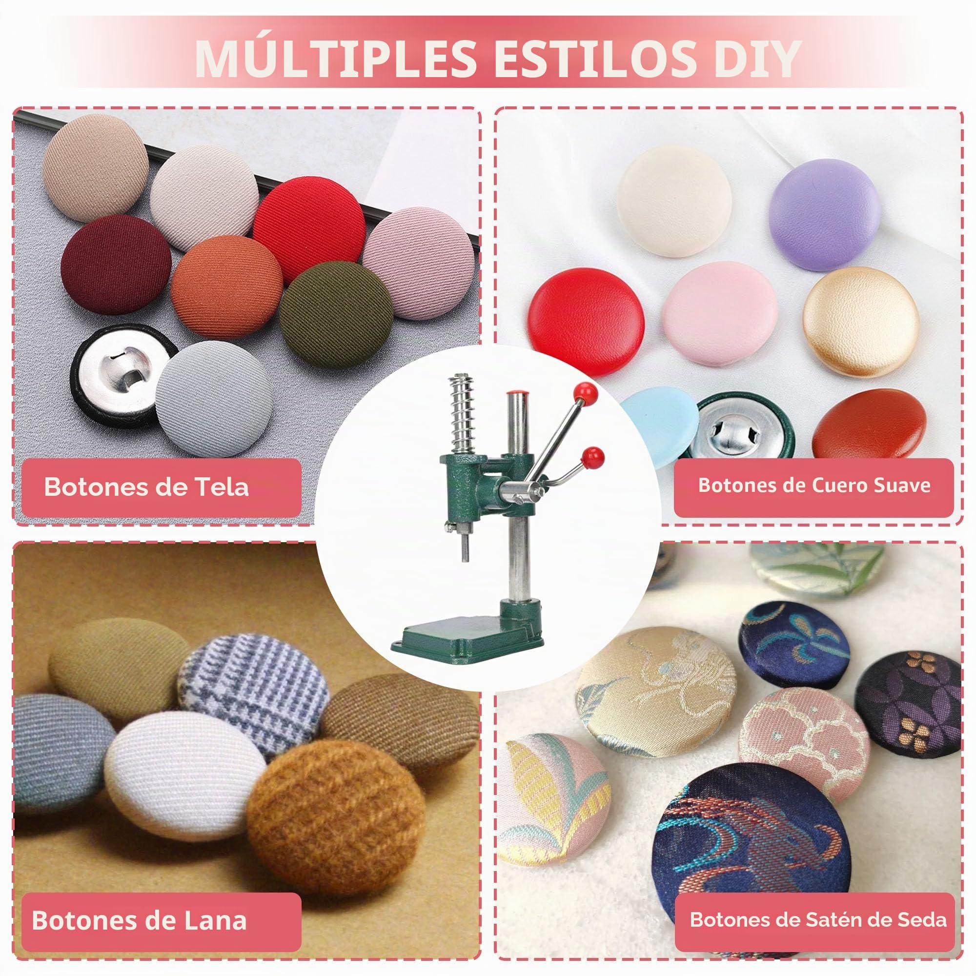 Máquina para Forrar Botones de Tela Hecha a Mano con 3 Moldes (18 mm, 25 mm, 30 mm) y 300 Piezas
