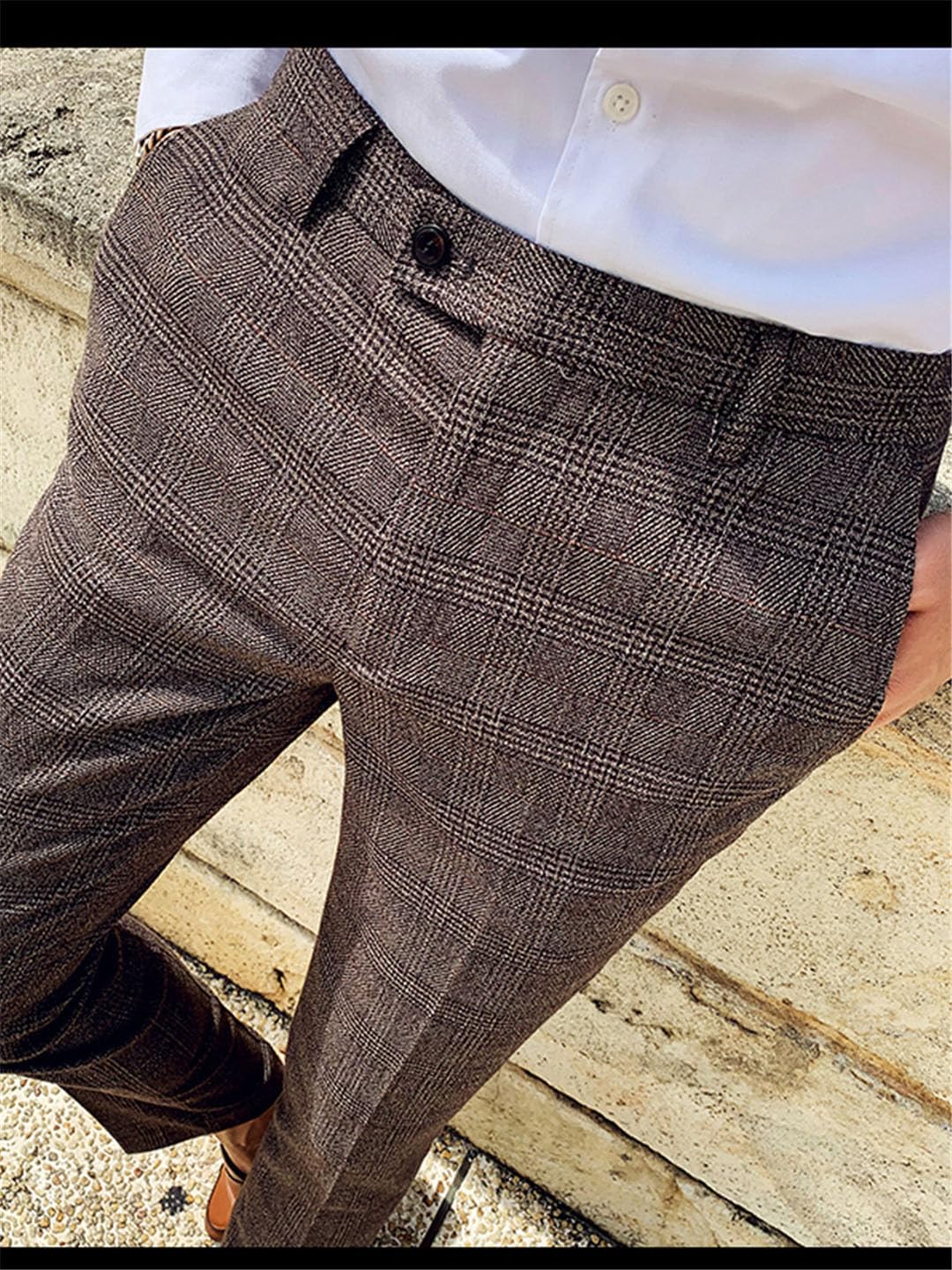 Vogrtcc Pantaloni da Uomo Casual Business Slim Pantaloni Scozzesi E A Righe